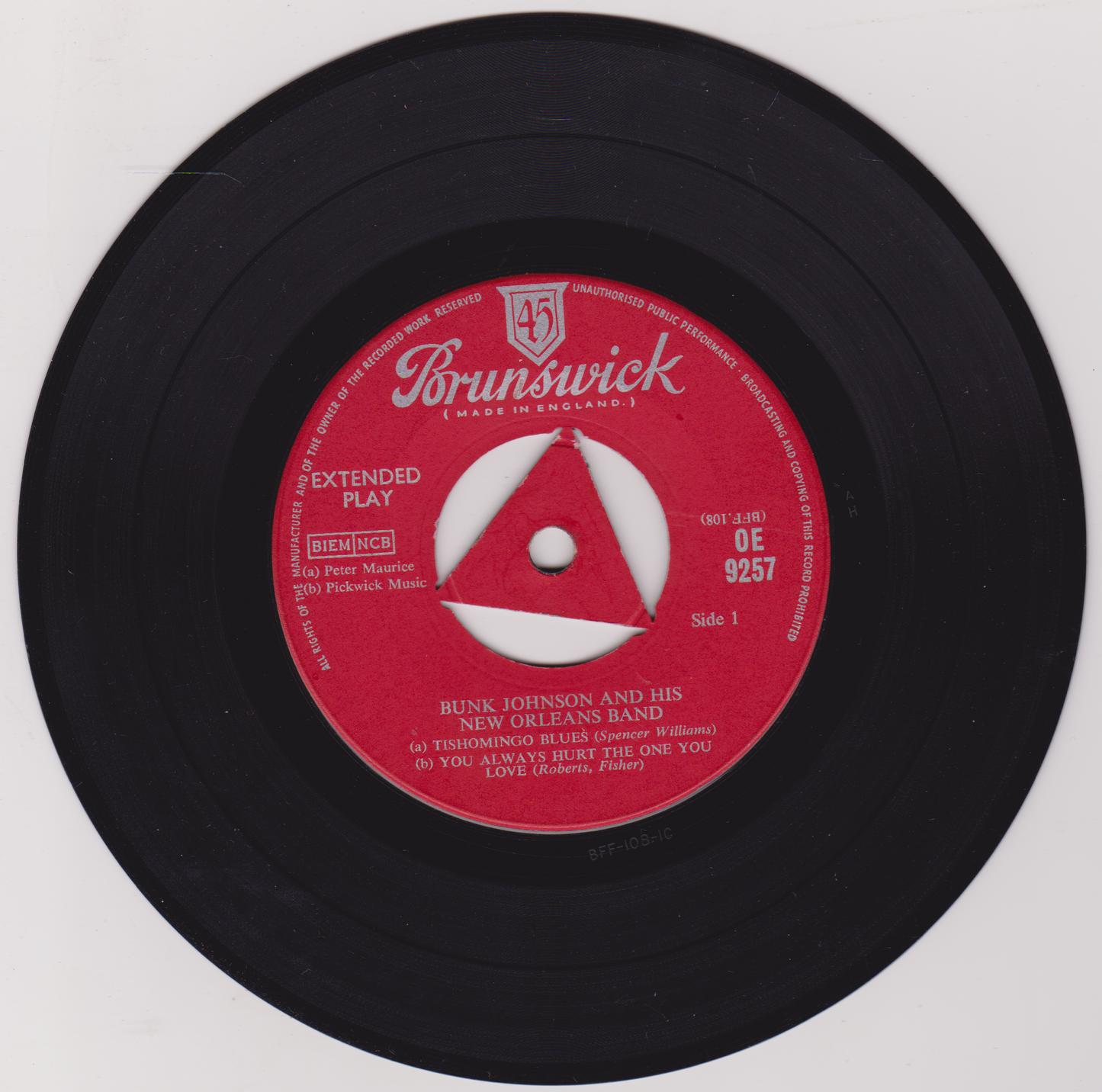 Bunk Johnson And His New Orleans Band ‎– Tishomingo Blues (Brunswick 1956) 7" vinyl EP VG/G+