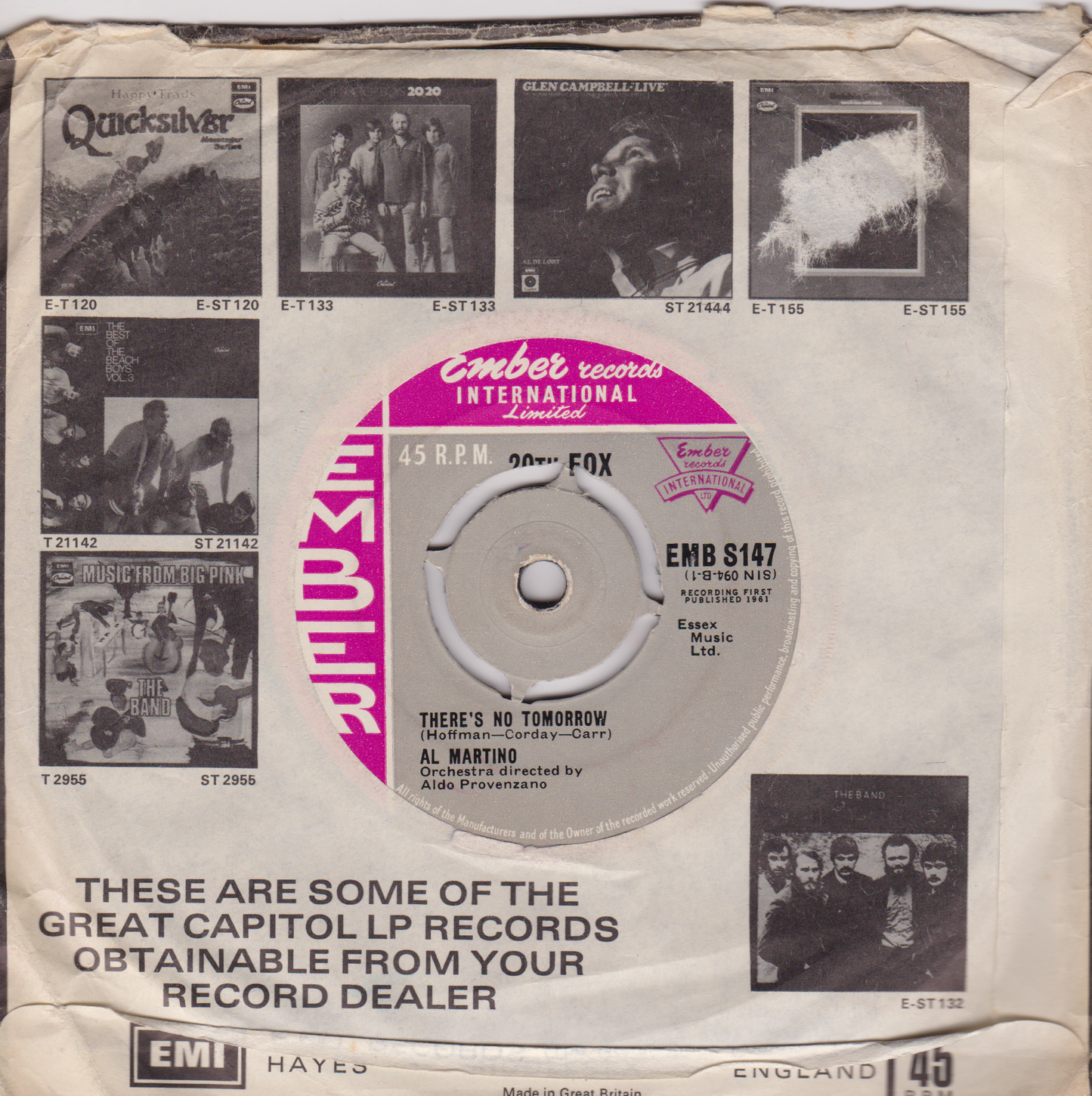 Al Martino – Darling I Love You (Ember, 1961) 7" vinyl single VG/-