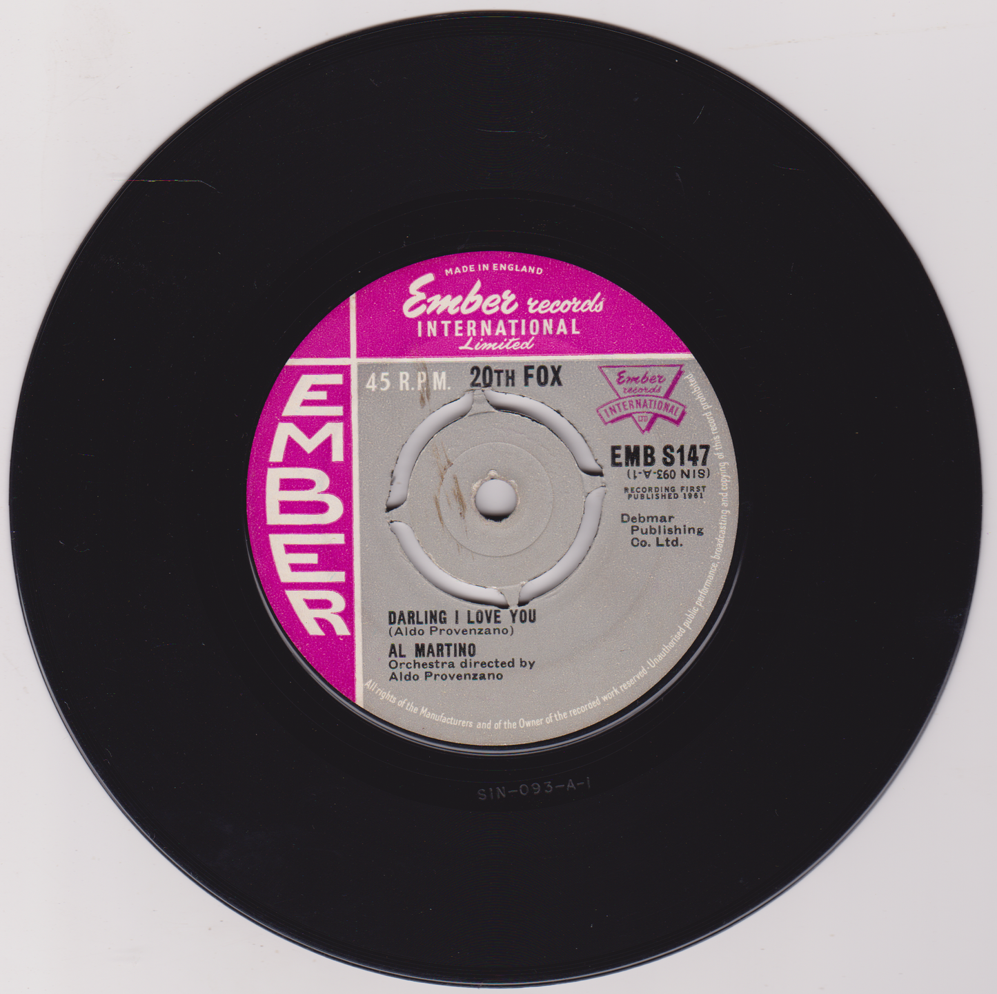 Al Martino – Darling I Love You (Ember, 1961) 7" vinyl single VG/-