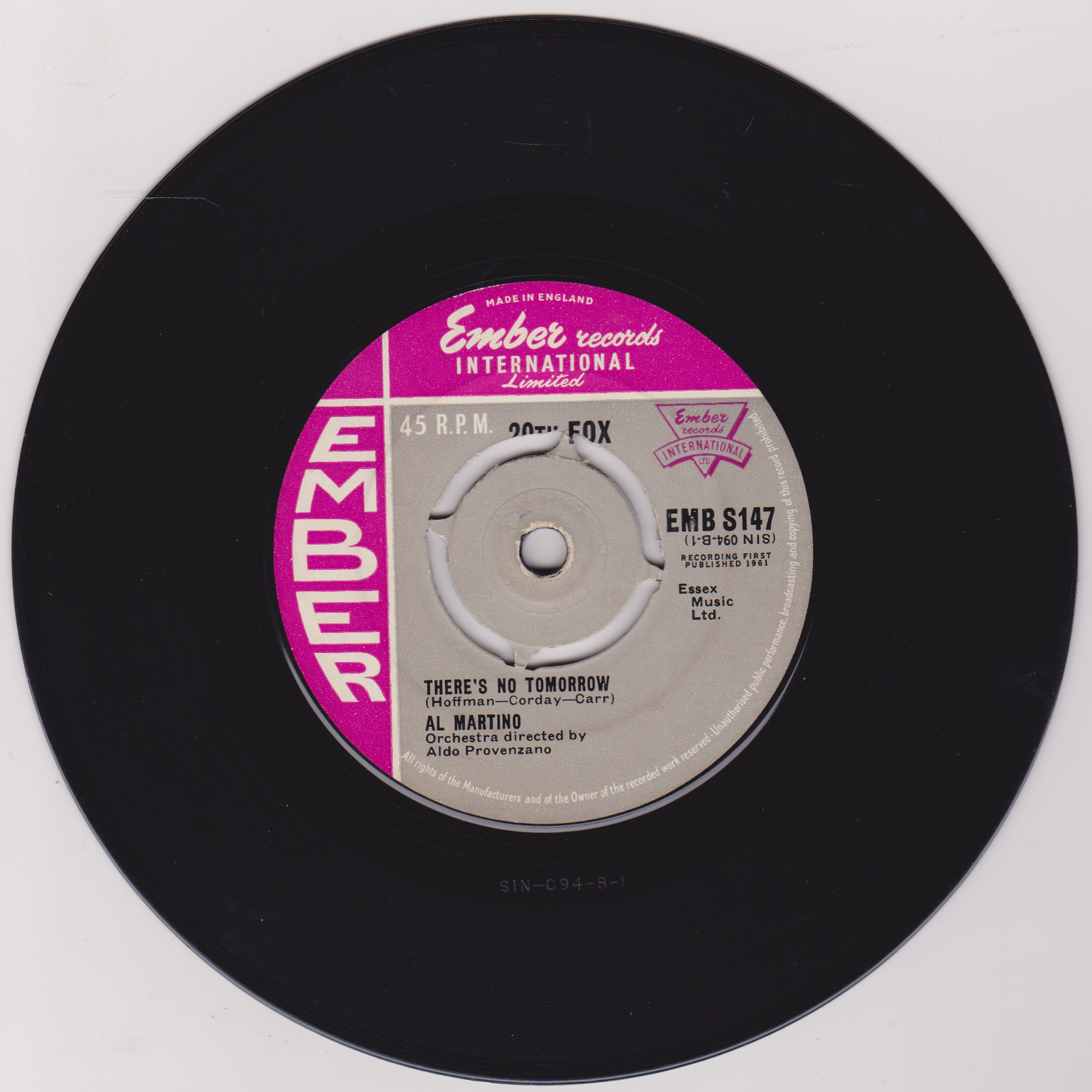 Al Martino – Darling I Love You (Ember, 1961) 7" vinyl single VG/-