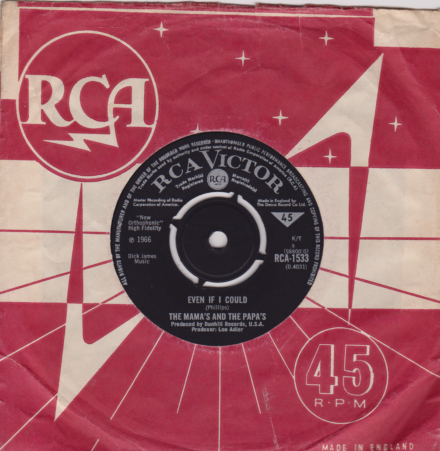 The Mama's And The Papa's ‎– I Saw Her Again (RCA 1966) 7" vinyl single VG/VG