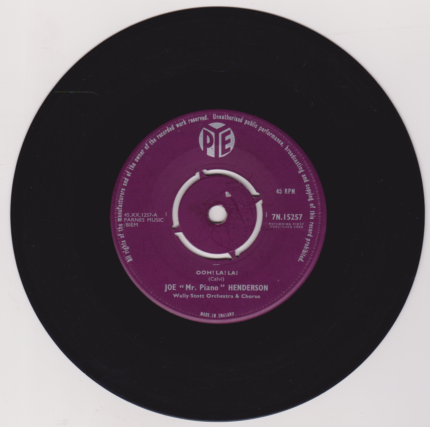 Joe "Mr Piano" Henderson, Wally Stott Orchestra & Chorus  ‎– Ooh! La! La! 7" vinyl single VG/VG