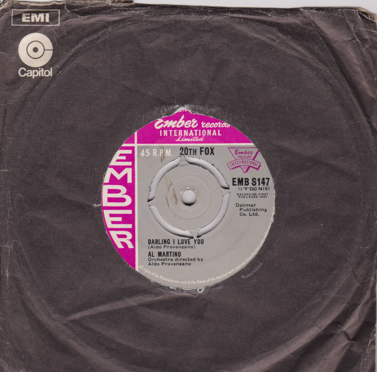 Al Martino – Darling I Love You (Ember, 1961) 7" vinyl single VG/-