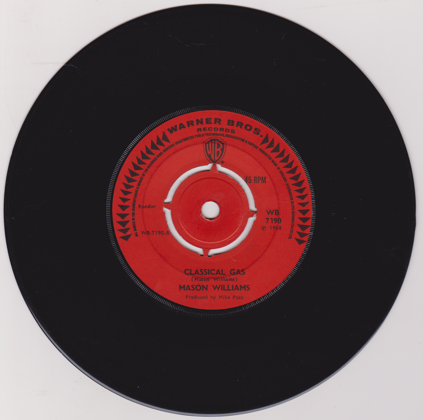 Mason Williams ‎– Long Time Blues / Classical Gas (Warner 1968) 7" vinyl single G+/-
