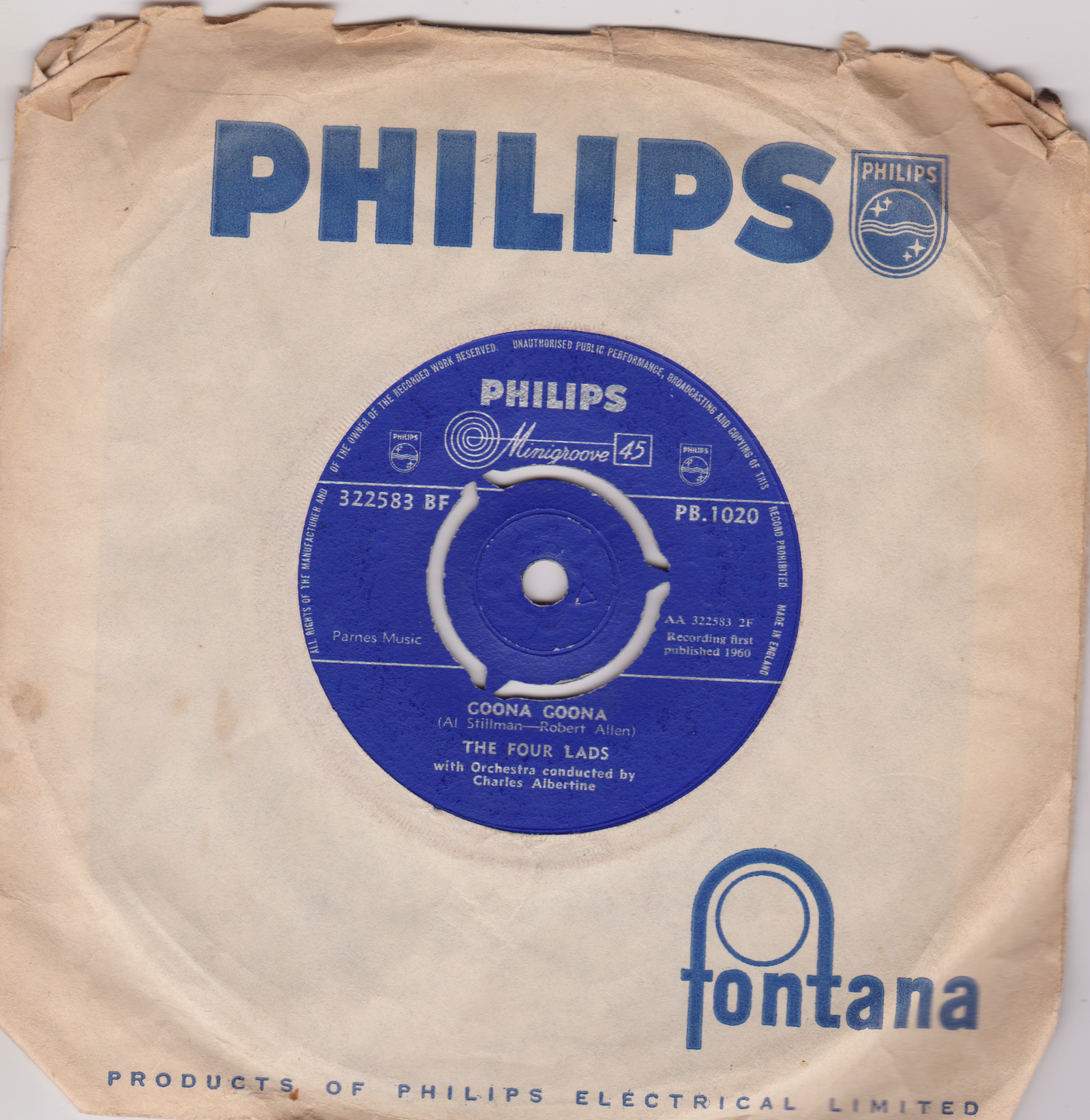 The Four Lads ‎– You're Nobody 'Til Somebody Loves You 7" vinyl single VG/G