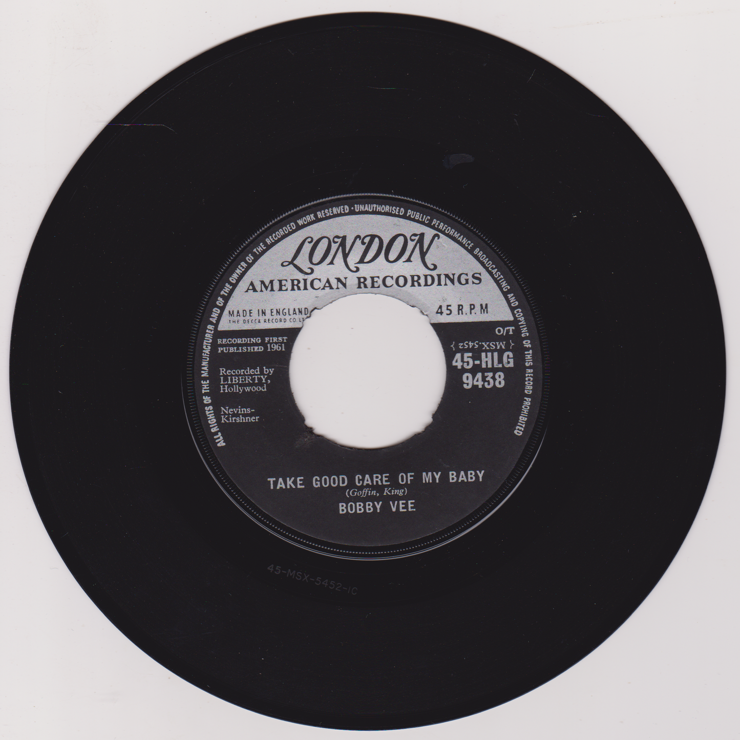 Bobby Vee ‎– Take Good Care Of My Baby (London 1961) 7" vinyl single VG/- jukebox centre