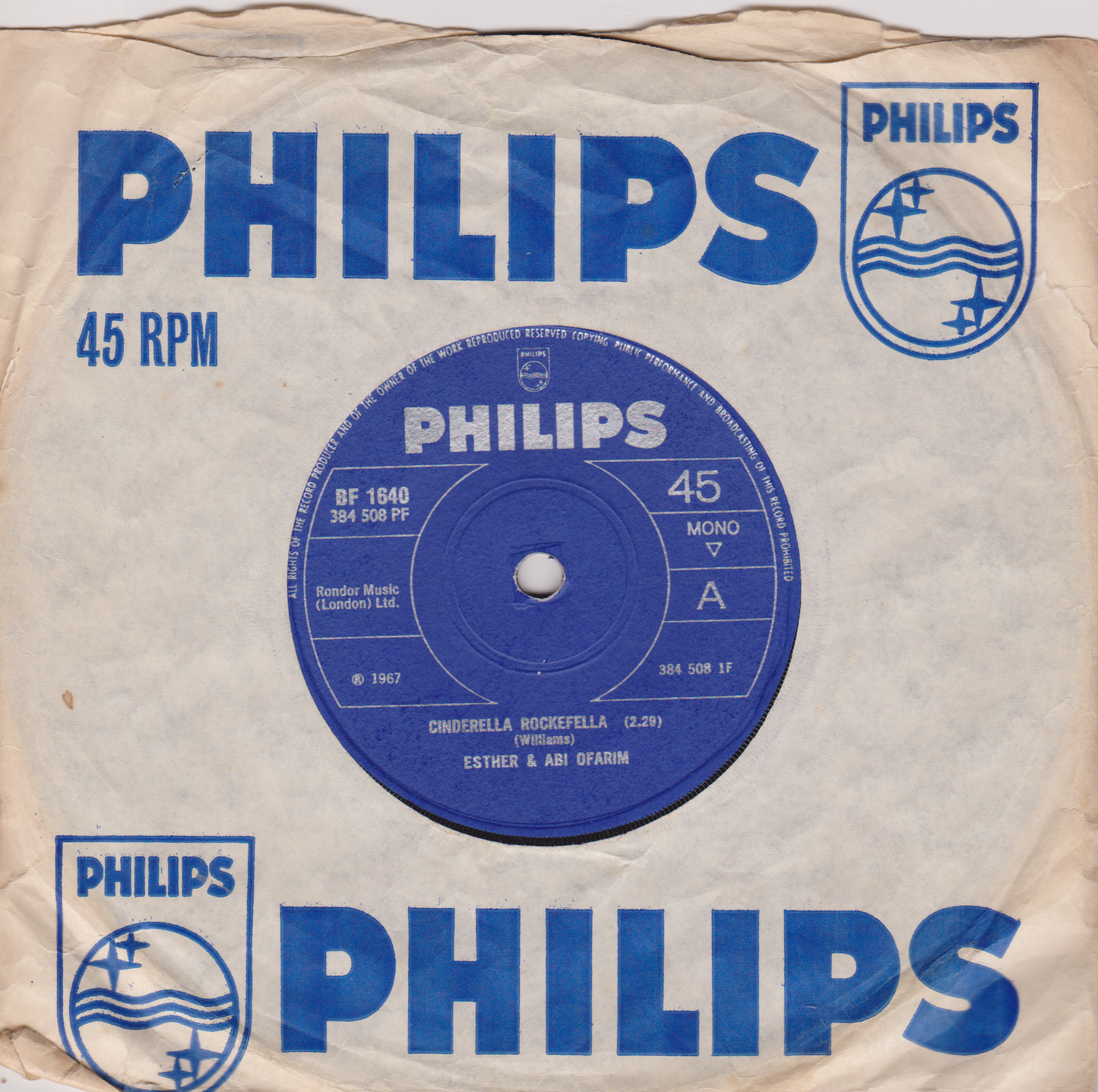 Esther & Abi Ofarim ‎– Cinderella Rockefella (Philips 1968) 7" vinyl single VG/G