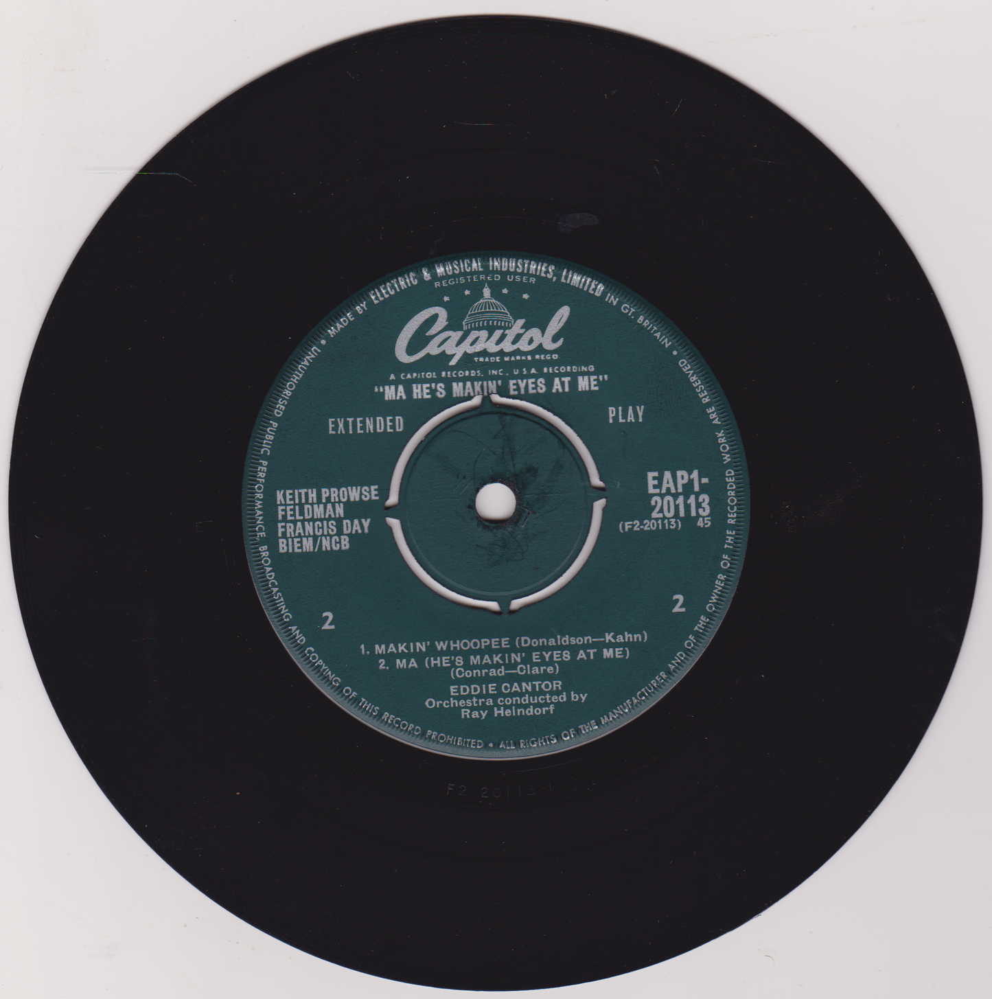 Eddie Cantor ‎– Ma He's Makin' Eyes At Me (Capitol 1962) 7" vinyl P/S EP VG/VG