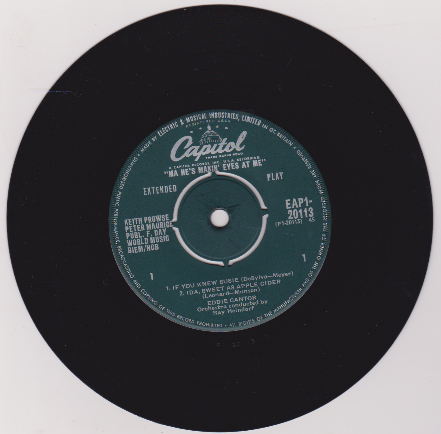 Eddie Cantor ‎– Ma He's Makin' Eyes At Me (Capitol 1962) 7" vinyl P/S EP VG/VG