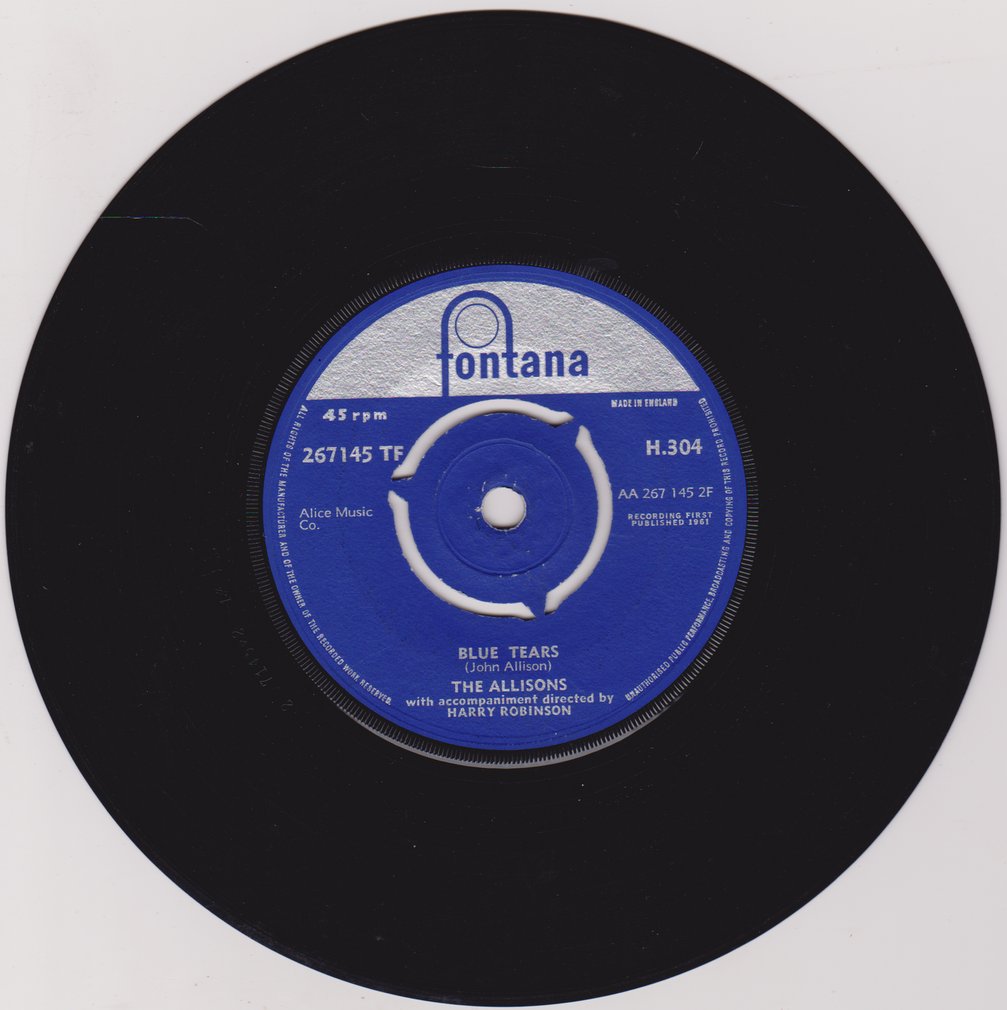 The Allisons – Words (Fontana 1961) 7" vinyl single VG/-