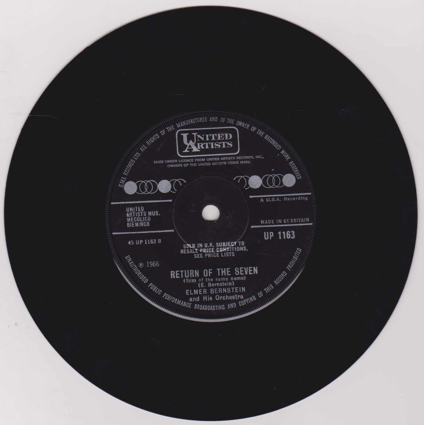 Elmer Bernstein & Orchestra ‎– The Magnificent Seven (UA 1966) 7" vinyl single G+/-