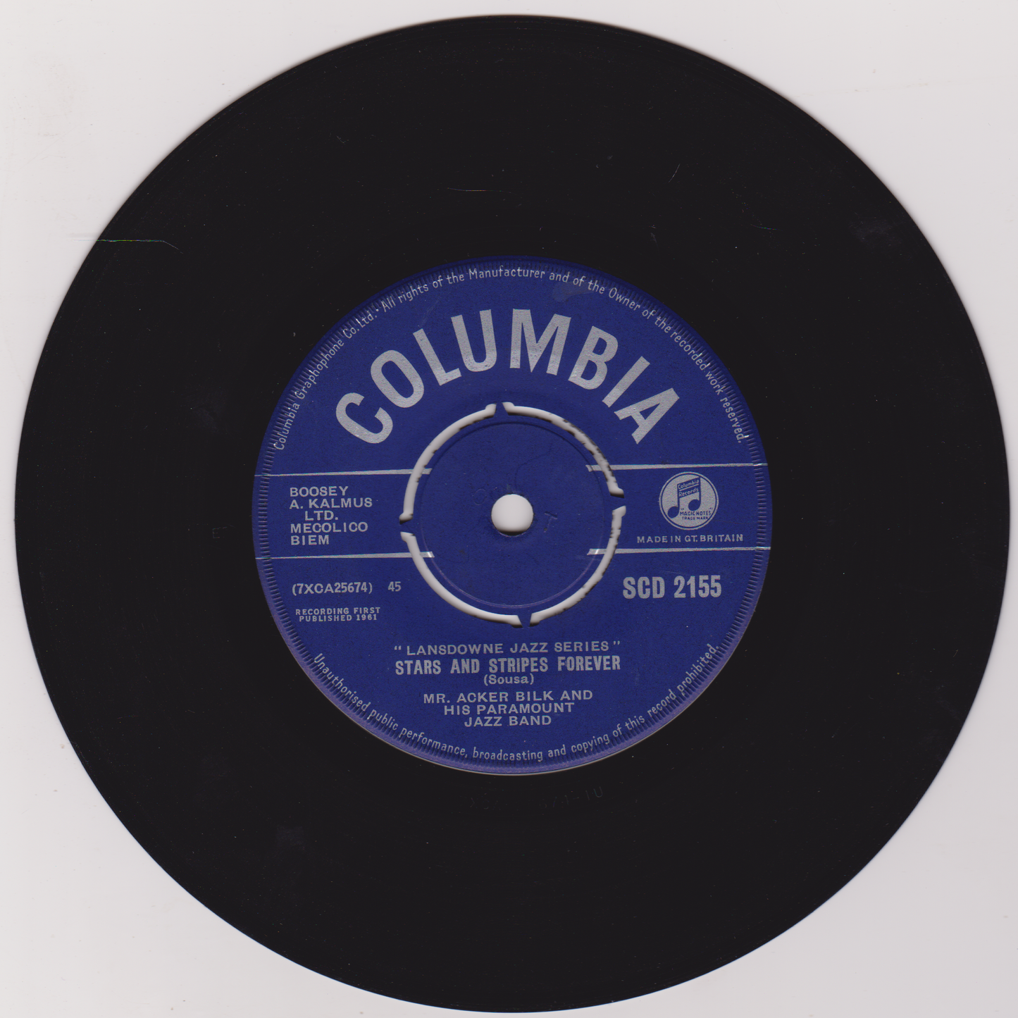 Acker Bilk – Stars And Stripes Forever (Columbia, 1962) 7" vinyl P/S single VG/VG