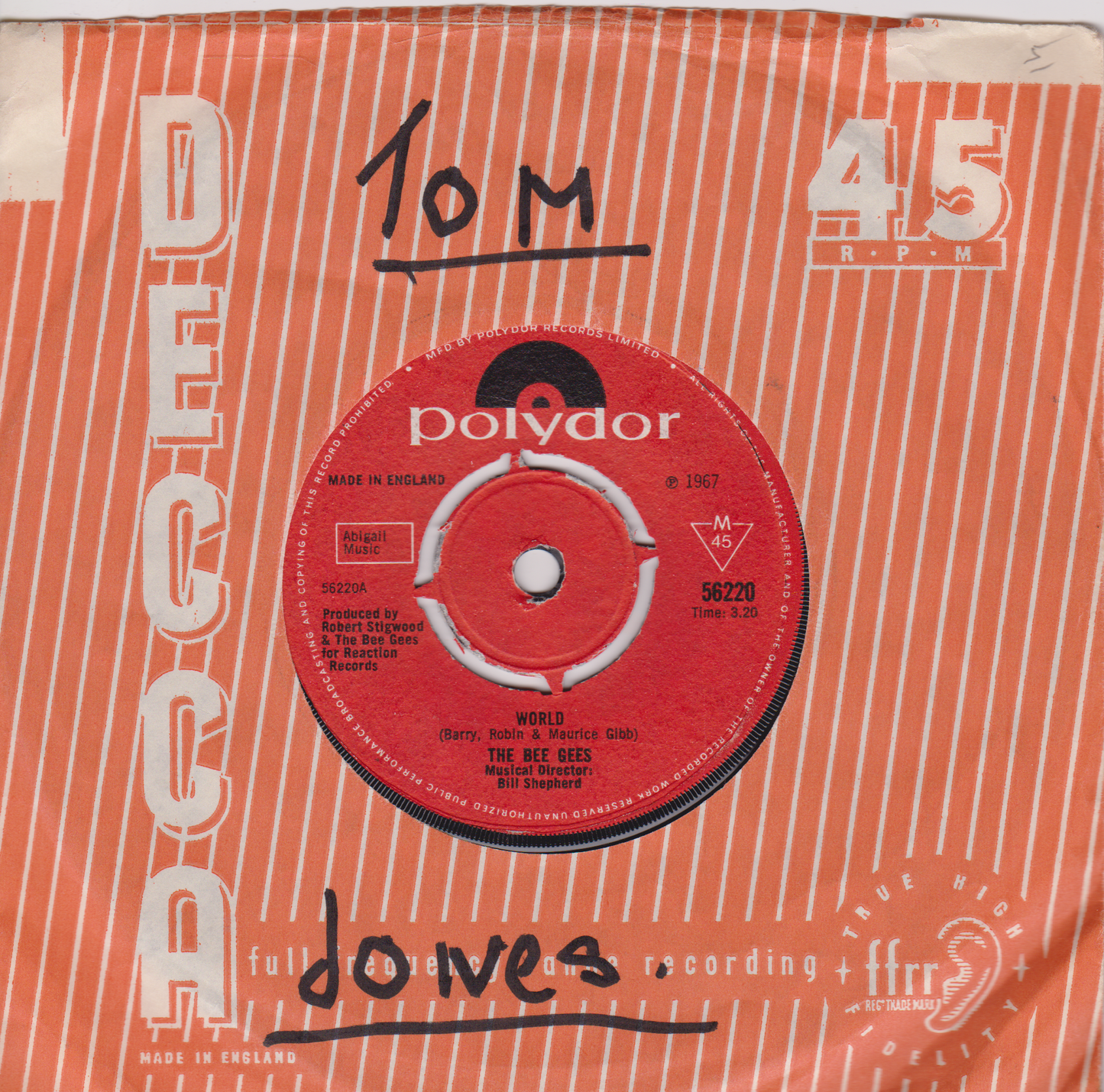 Bee Gees – World (Polydor 1967) 7" vinyl single G+/-