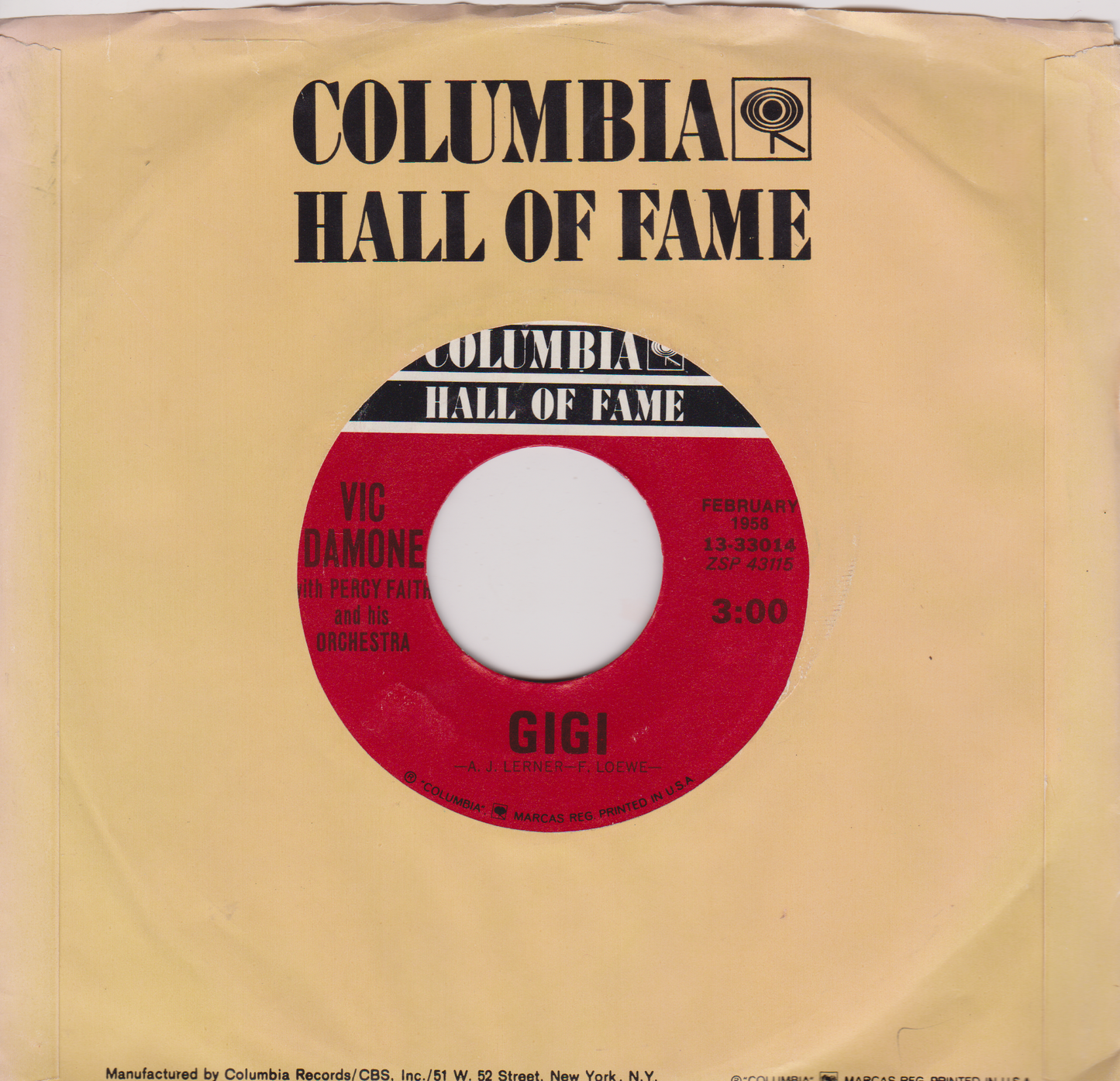 Vic Damone ‎– On The Street Where You Live (Columbia) 7" vinyl US single VG/- jukebox