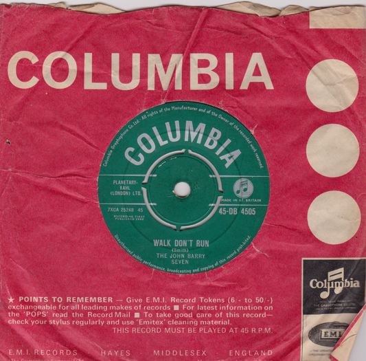 The John Barry Seven - Walk Don't Run (Columbia 1960) 7" vinyl single VG/G+