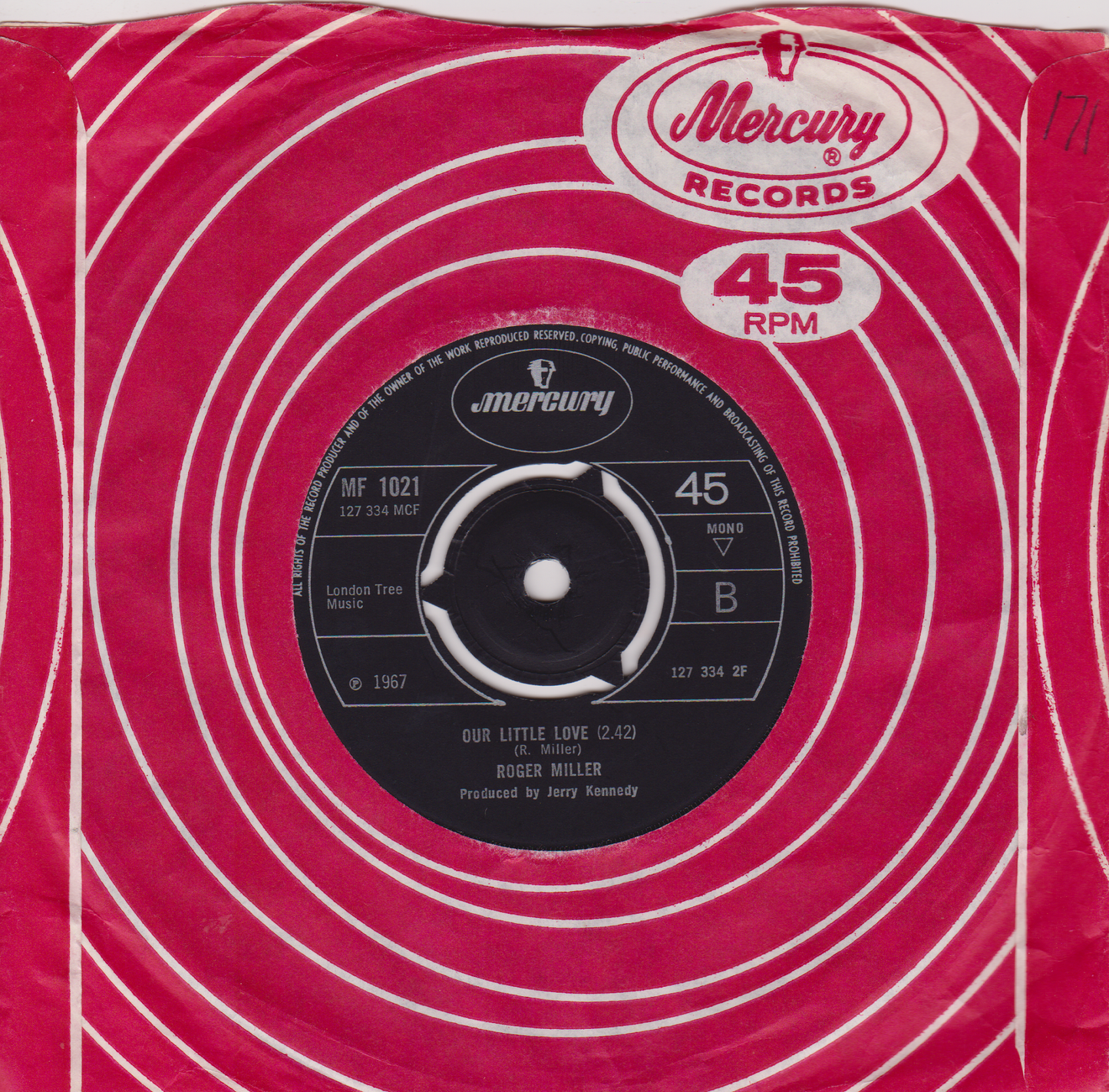 Roger Miller ‎– Little Green Apples (Mercury 1968) 7" vinyl single VG/VG