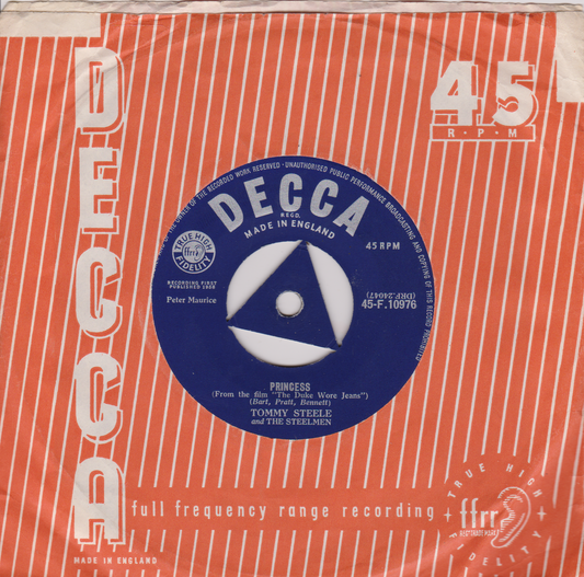 Tommy Steele And The Steelmen ‎– Princess (Decca 1958) 7" vinyl single VG/VG