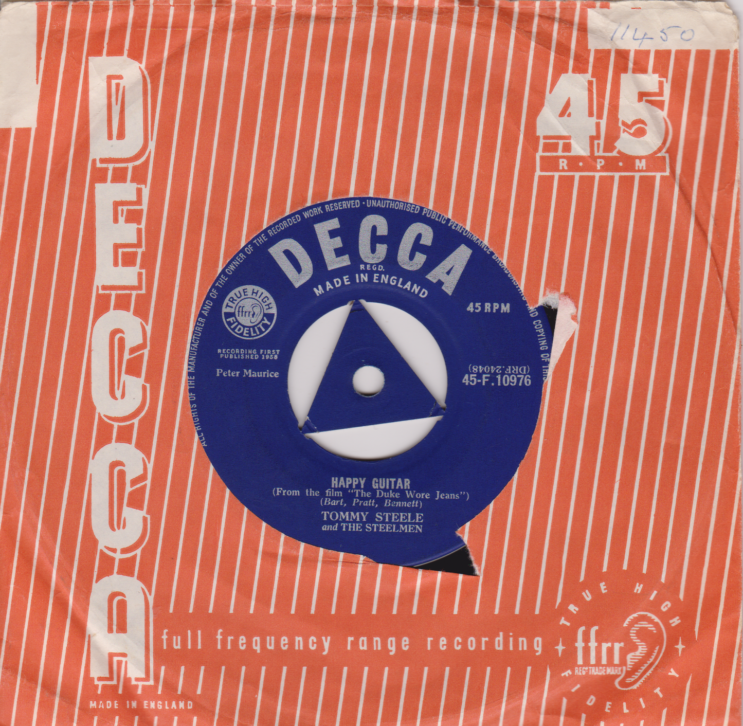 Tommy Steele And The Steelmen ‎– Princess (Decca 1958) 7" vinyl single VG/VG