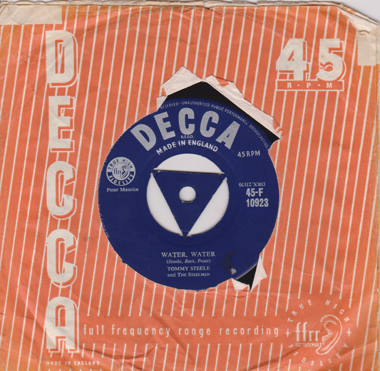 Tommy Steele And The Steelmen ‎– Water, Water (Decca 1957) 7" vinyl single VG/P