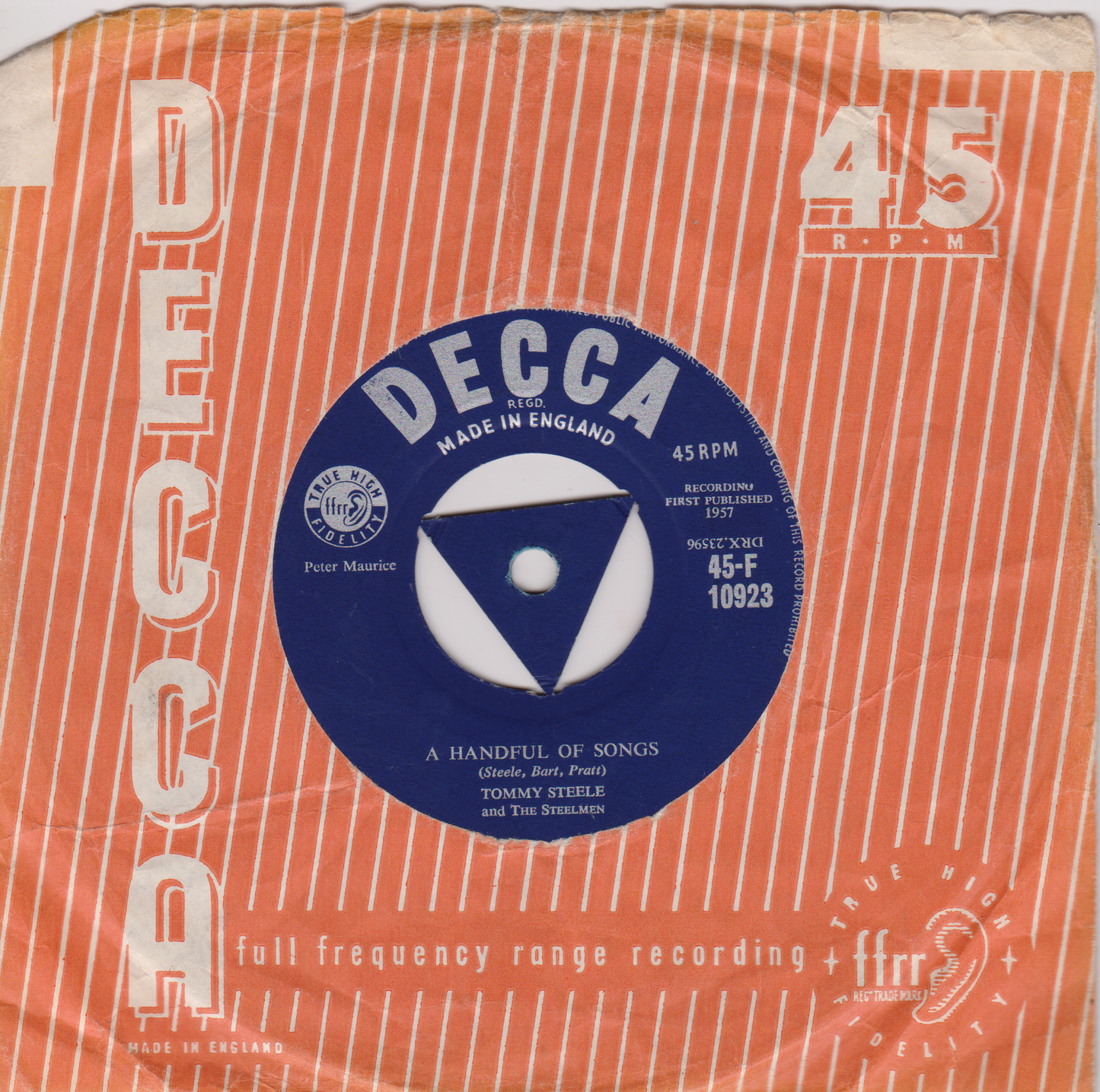 Tommy Steele And The Steelmen ‎– Water, Water (Decca 1957) 7" vinyl single VG/P