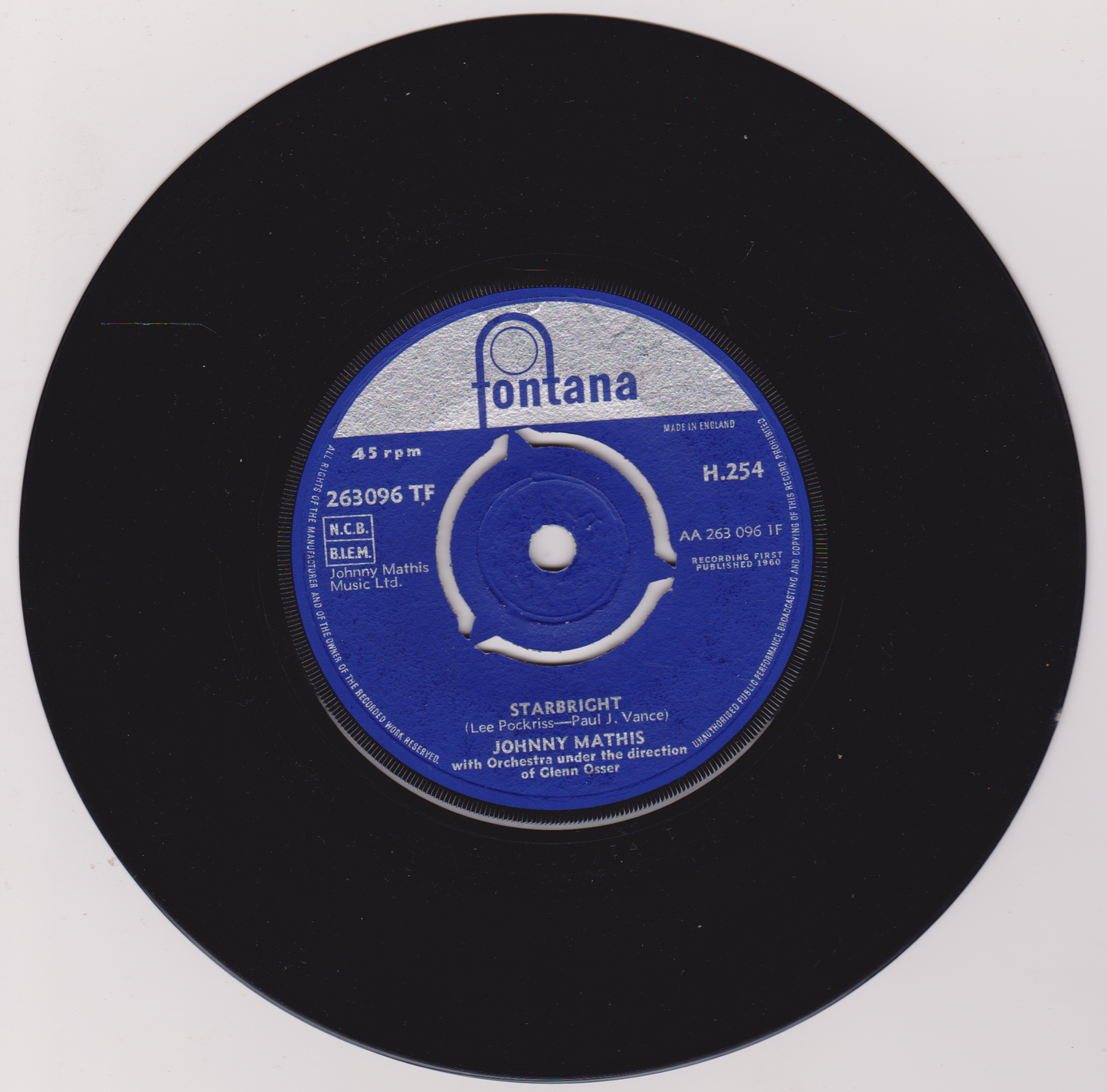 Johnny Mathis ‎– Starbright (Fontana 1960) 7" vinyl single VG/VG