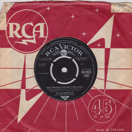 Elvis Presley With The Mello Men ‎– One Broken Heart For Sale (RCA 1963) 7" vinyl single VG/VG