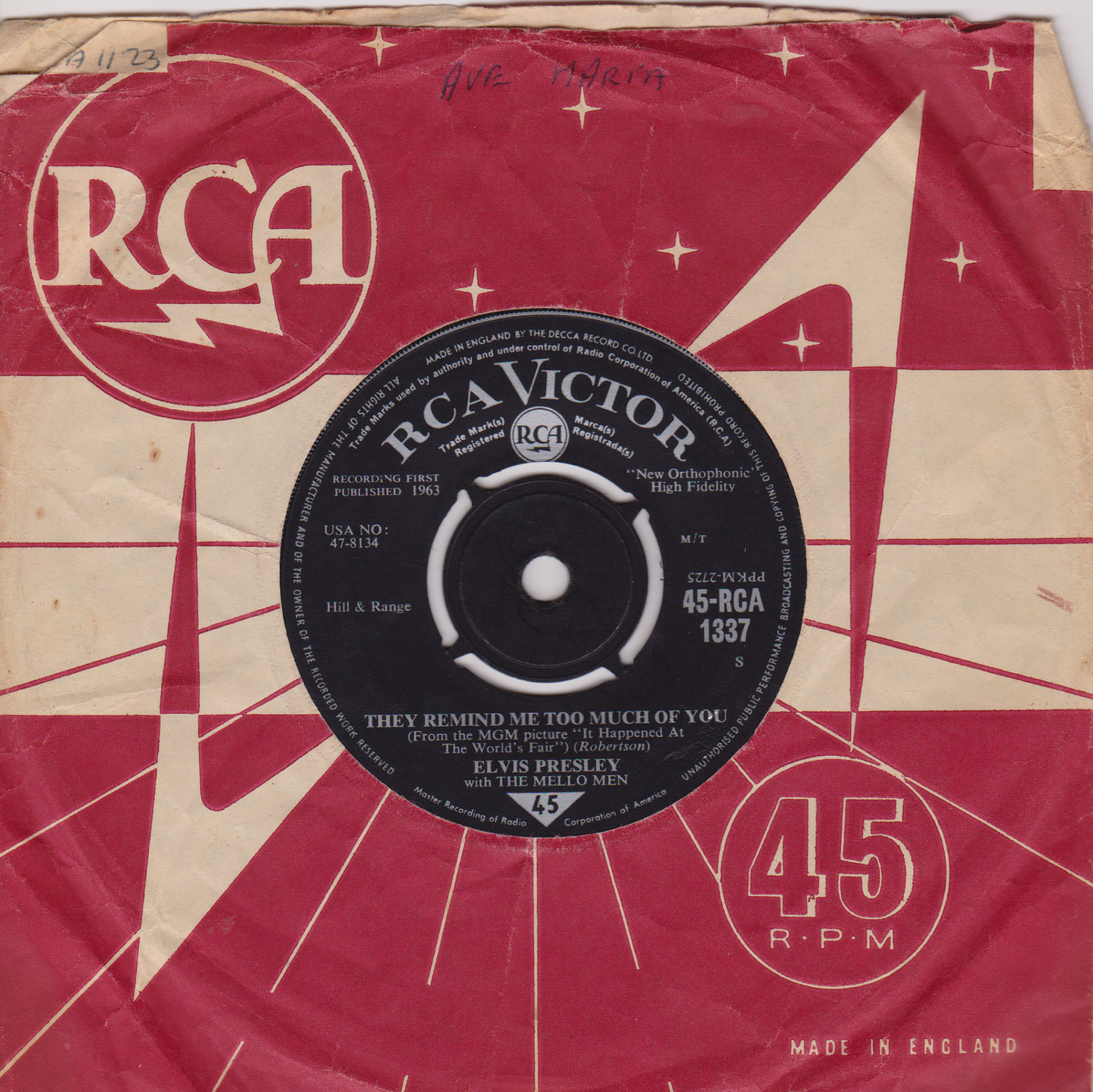 Elvis Presley With The Mello Men ‎– One Broken Heart For Sale (RCA 1963) 7" vinyl single VG/VG