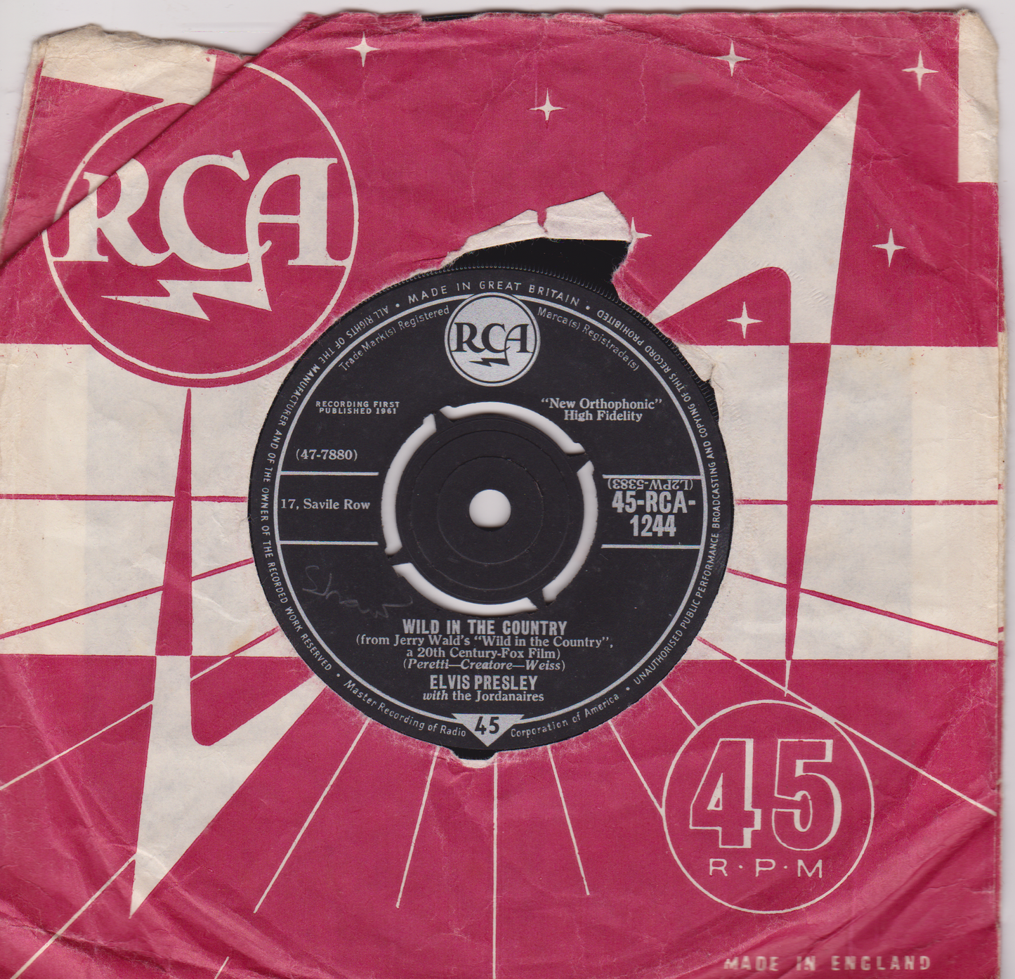 Elvis Presley - Wild In The Country (RCA 1961) 7" vinyl single VG/G