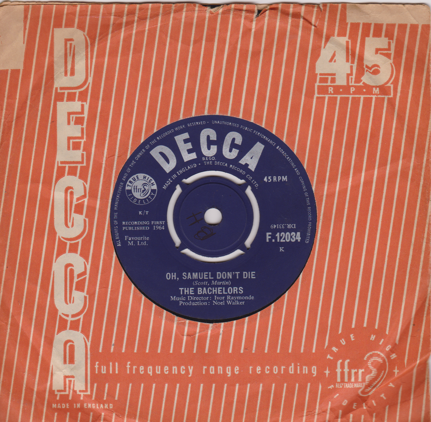 The Bachelors – No Arms Can Ever Hold You (Decca, 1964) 7" vinyl single VG/VG