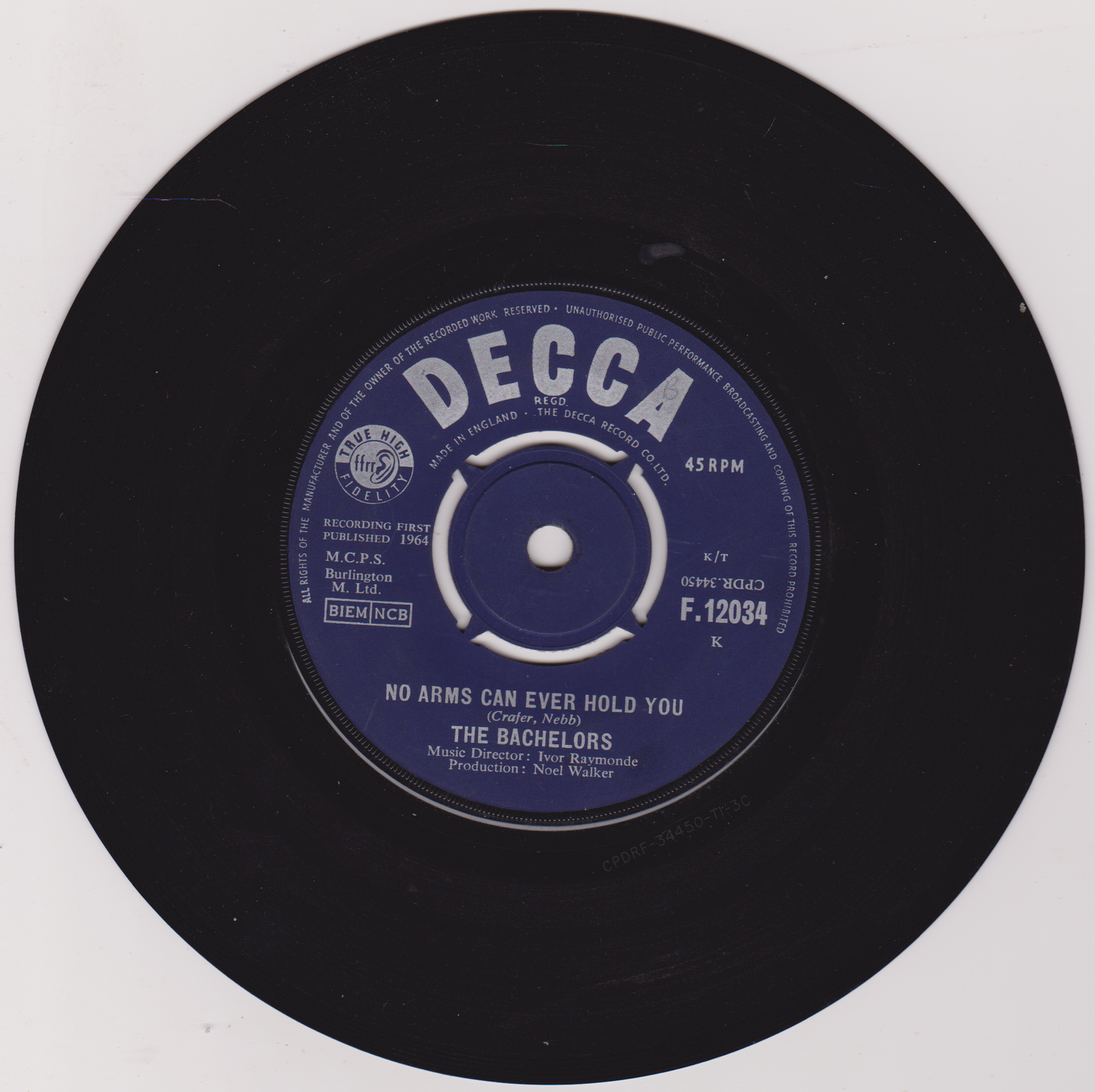 The Bachelors – No Arms Can Ever Hold You (Decca, 1964) 7" vinyl single VG/VG