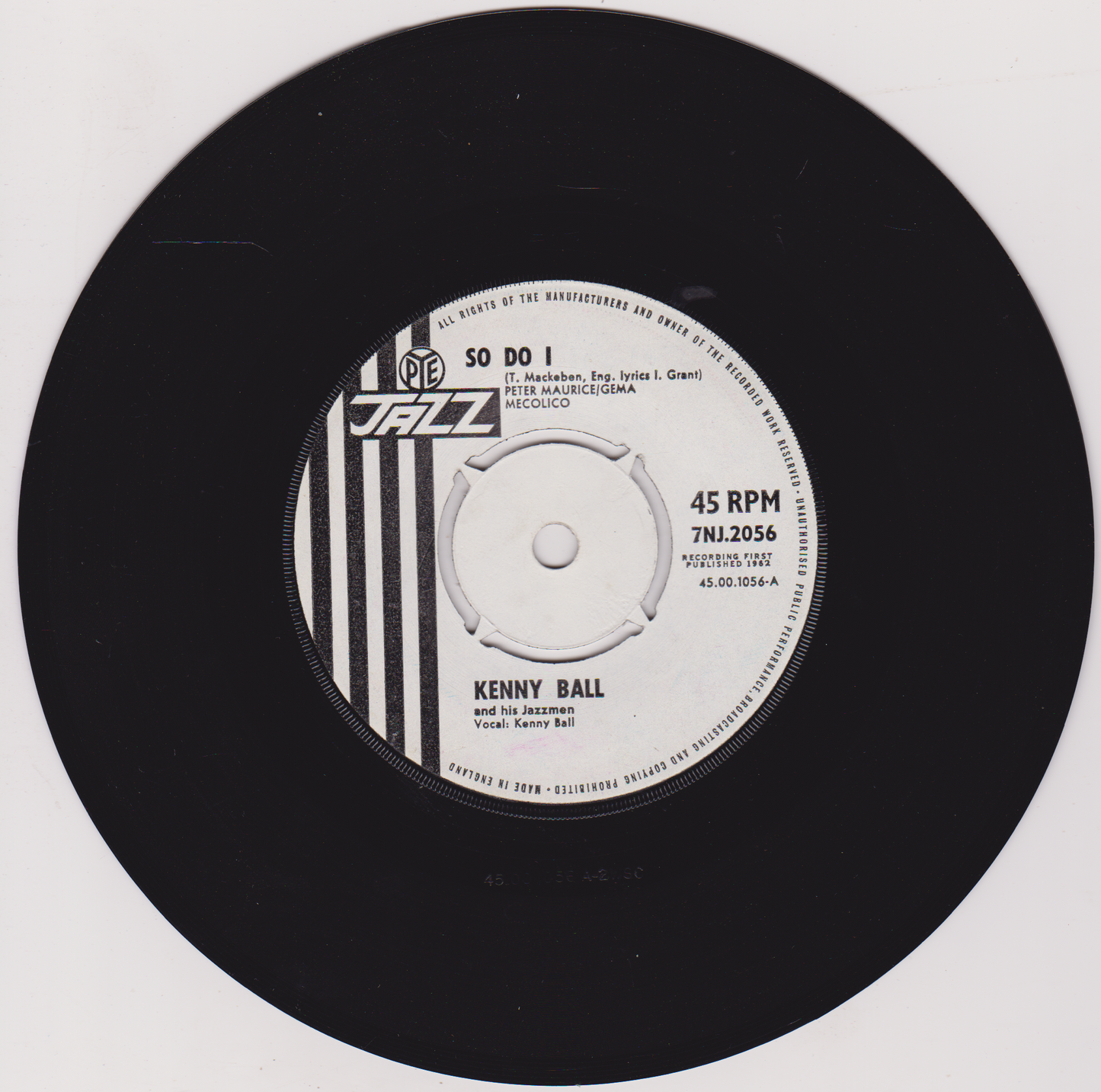 Kenny Ball And His Jazzmen - So Do I (Pye 1962) 7" vinyl single VG/VG