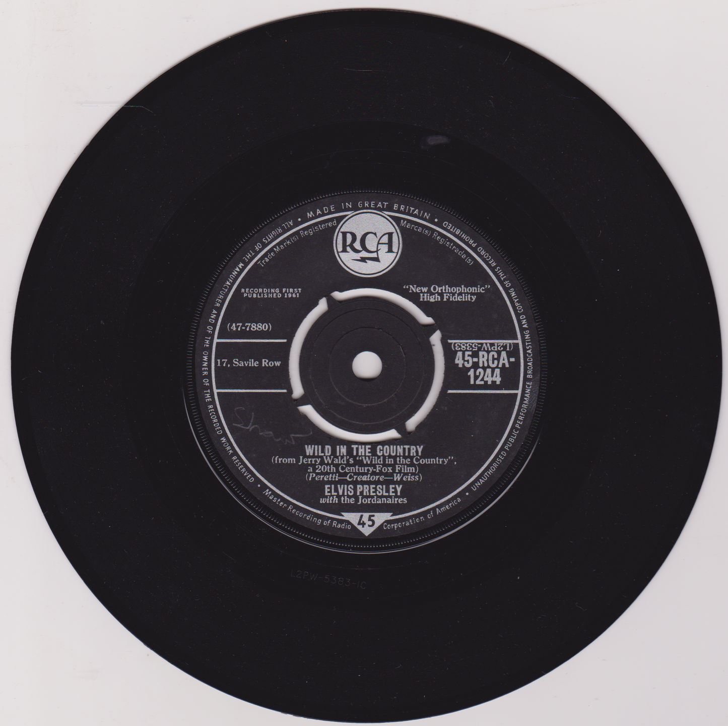 Elvis Presley - Wild In The Country (RCA 1961) 7" vinyl single VG/G