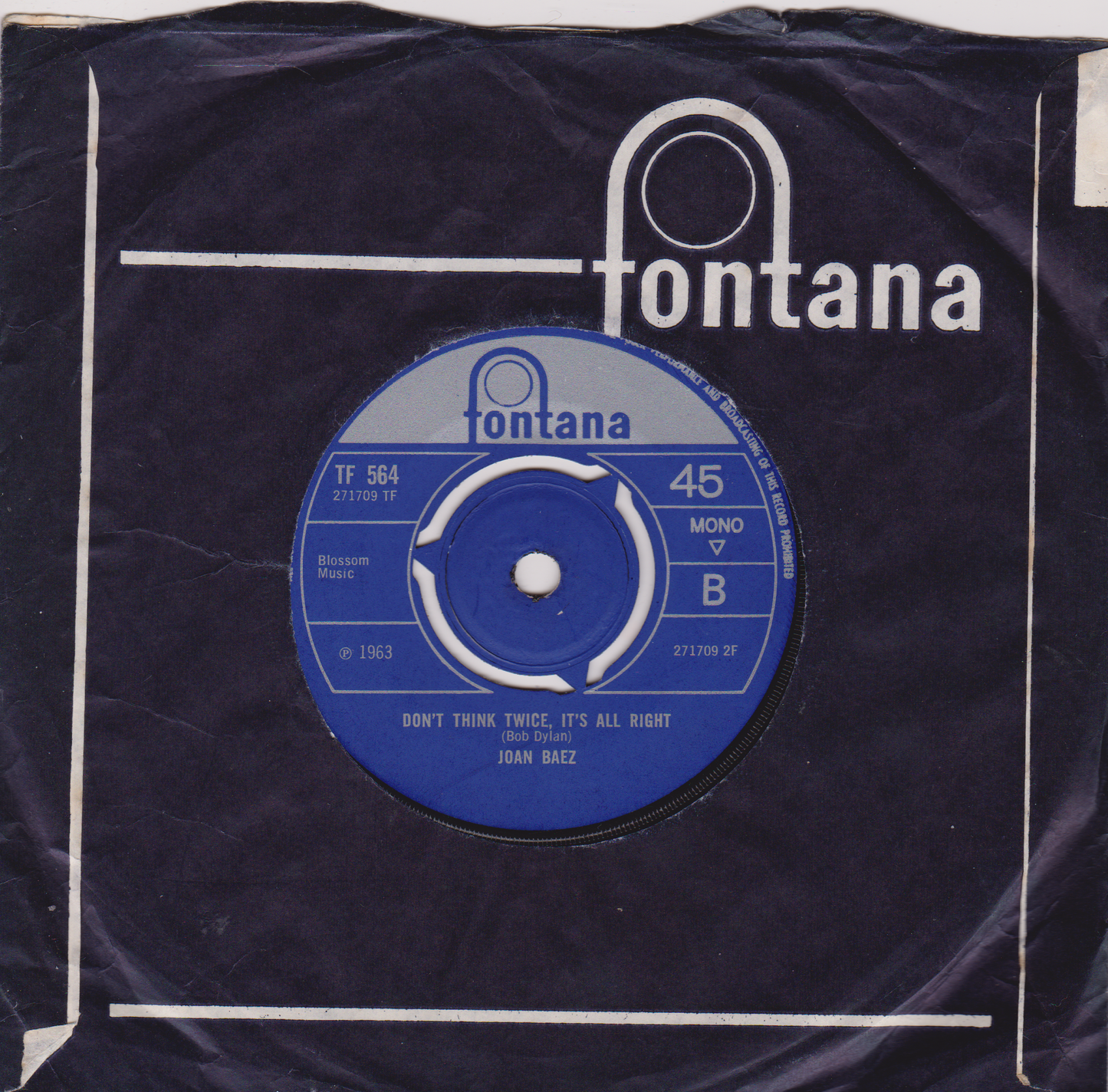 Joan Baez ‎– We Shall Overcome (Fontana 1965) 7" vinyl single VG/VG