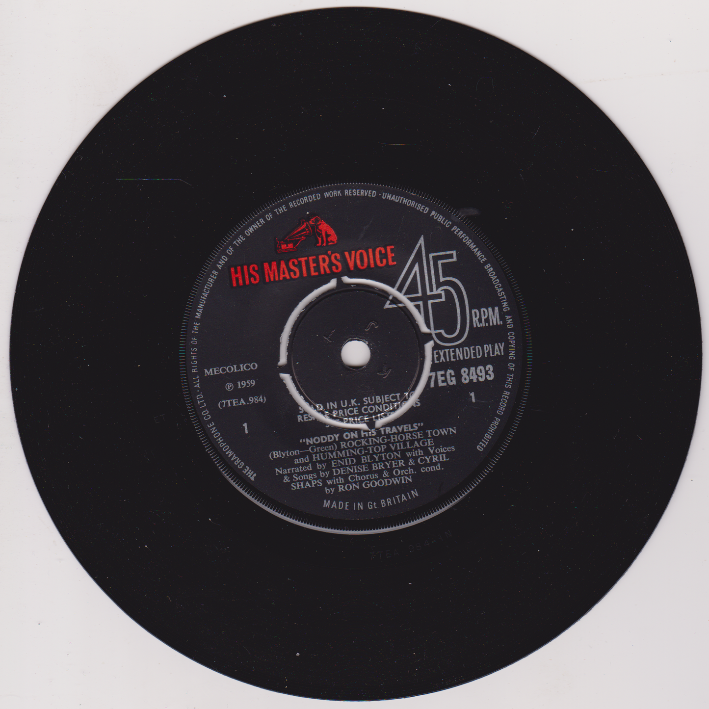 Enid Blyton ‎– Noddy On His Travels (HMV 1959) 7" vinyl P/S EP VG/VG