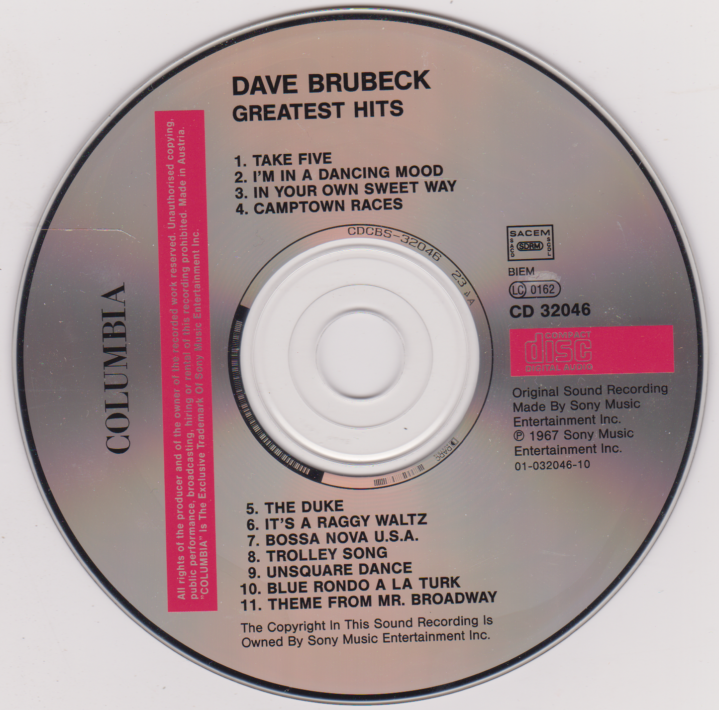 Dave Brubeck – Dave Brubeck's Greatest Hits (CBS) CD album
