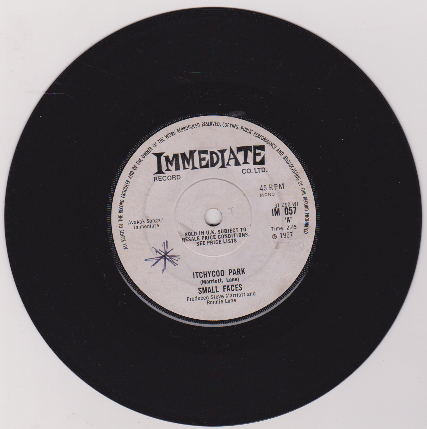 Small Faces – Itchycoo Park (Immediate 1967) 7" vinyl single G+/-
