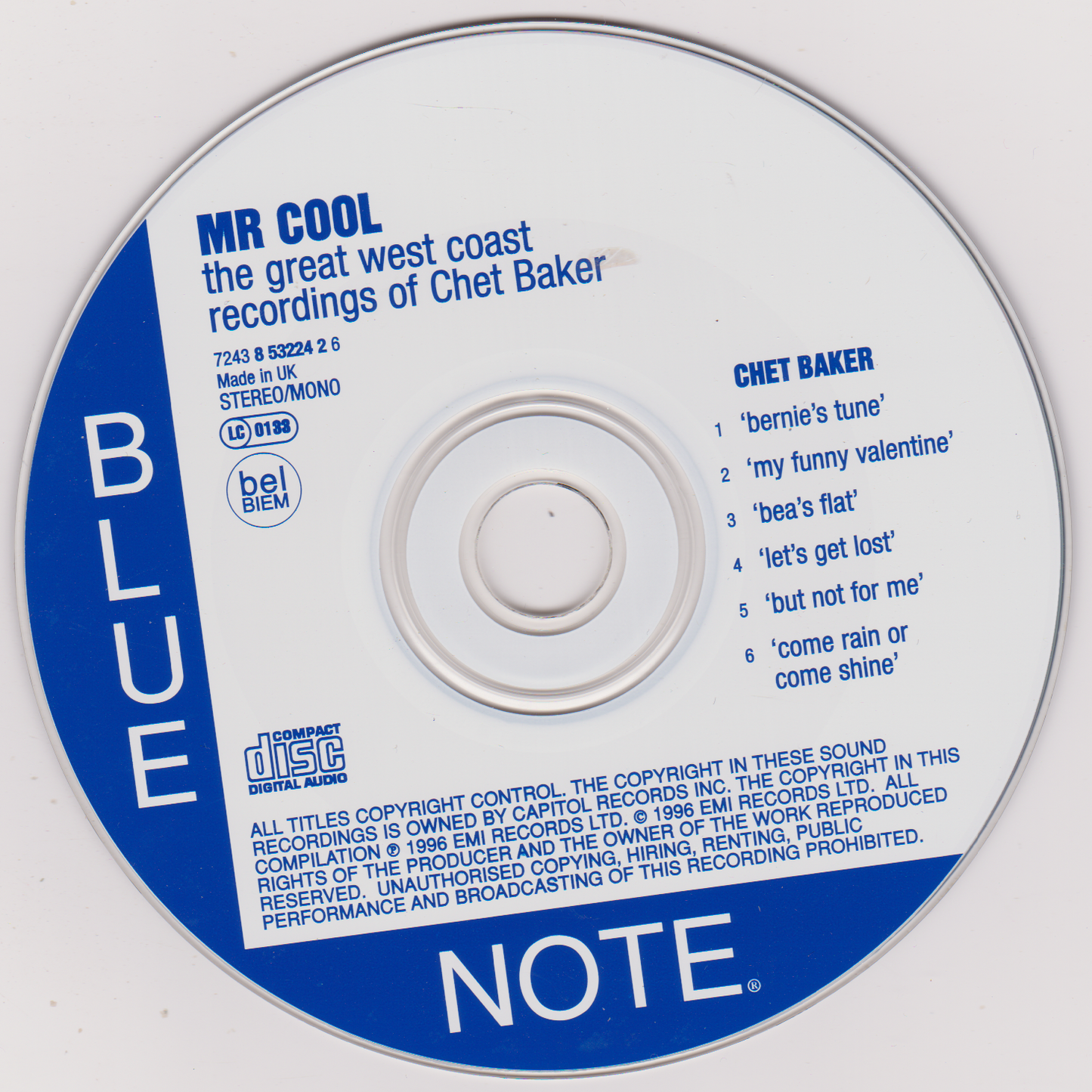 Chet Baker - Blue Notables Vol. 2: Mr. Cool - The Great West Coast Recordings Of Chet Baker (1996) CD EP