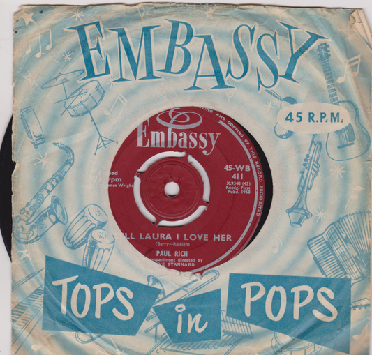 Paul Rich – Tell Laura I Love Her (Embassy 1960) 7" vinyl single VG/G+