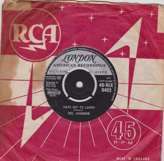 Del Shannon - Hats Off To Larry (London 1961) 7" vinyl single VG/-