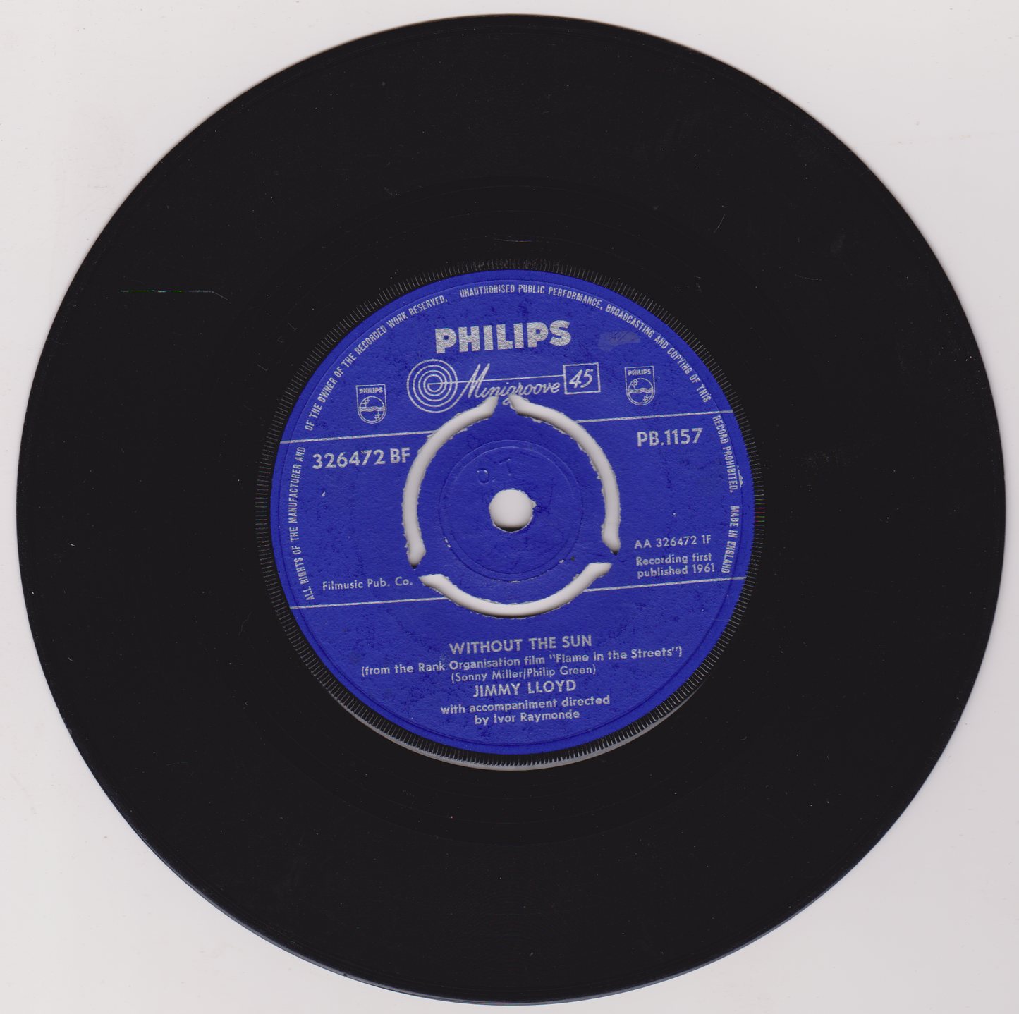 Jimmy Lloyd – Without The Sun (Philips 1961) 7" vinyl single VG/-
