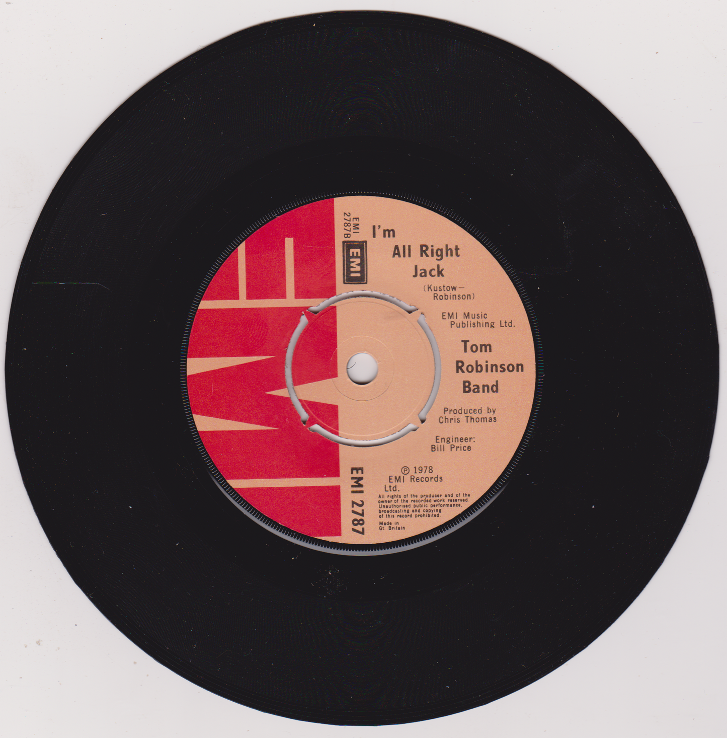 Tom Robinson Band - Up Against The Wall (EMI 1978) 7" vinyl P/S single VG/VG
