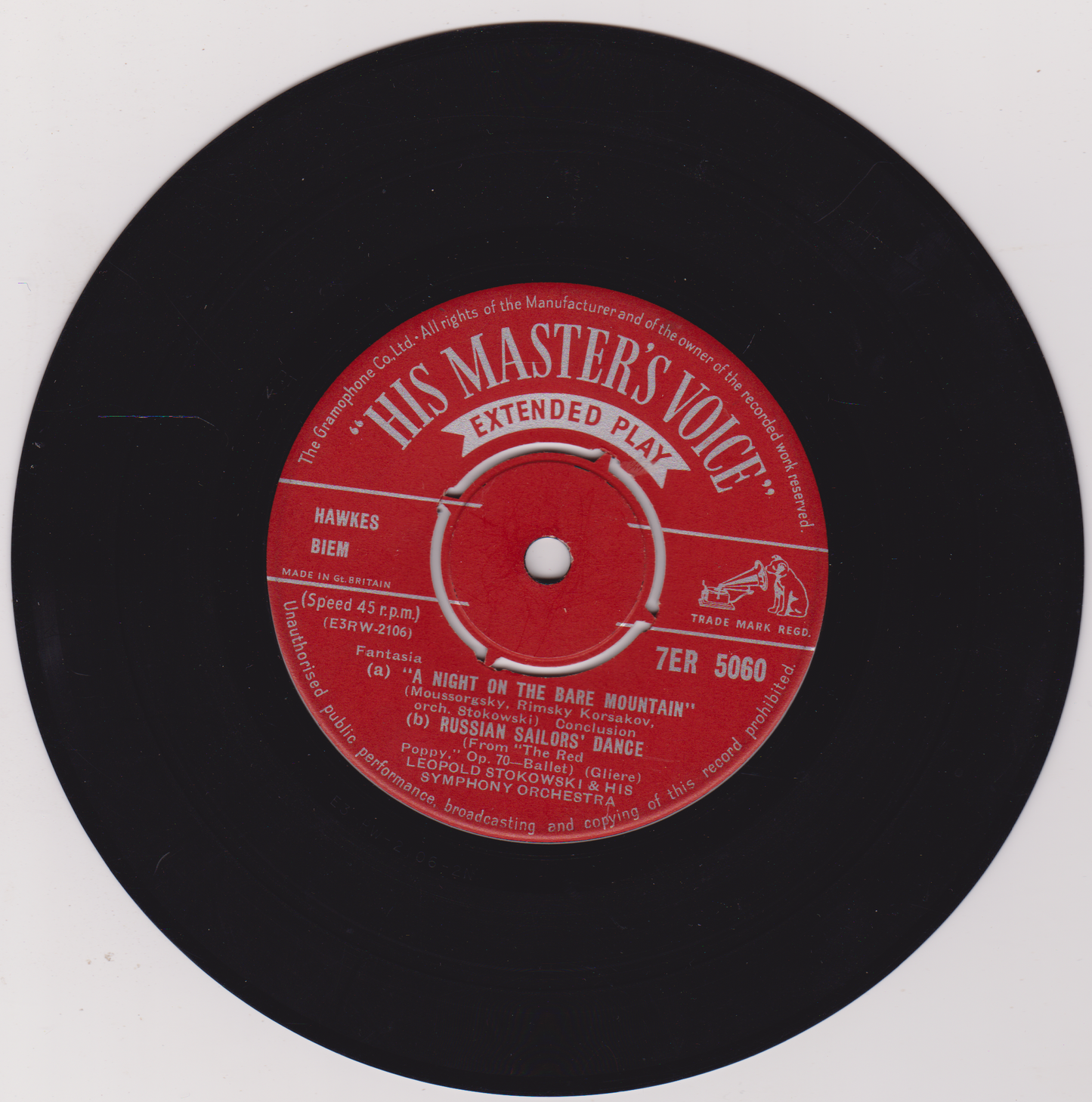 Moussorgsky, Stokowski – A Night On The Bare Mountain (HMV) 7" vinyl P/S EP G+/VG