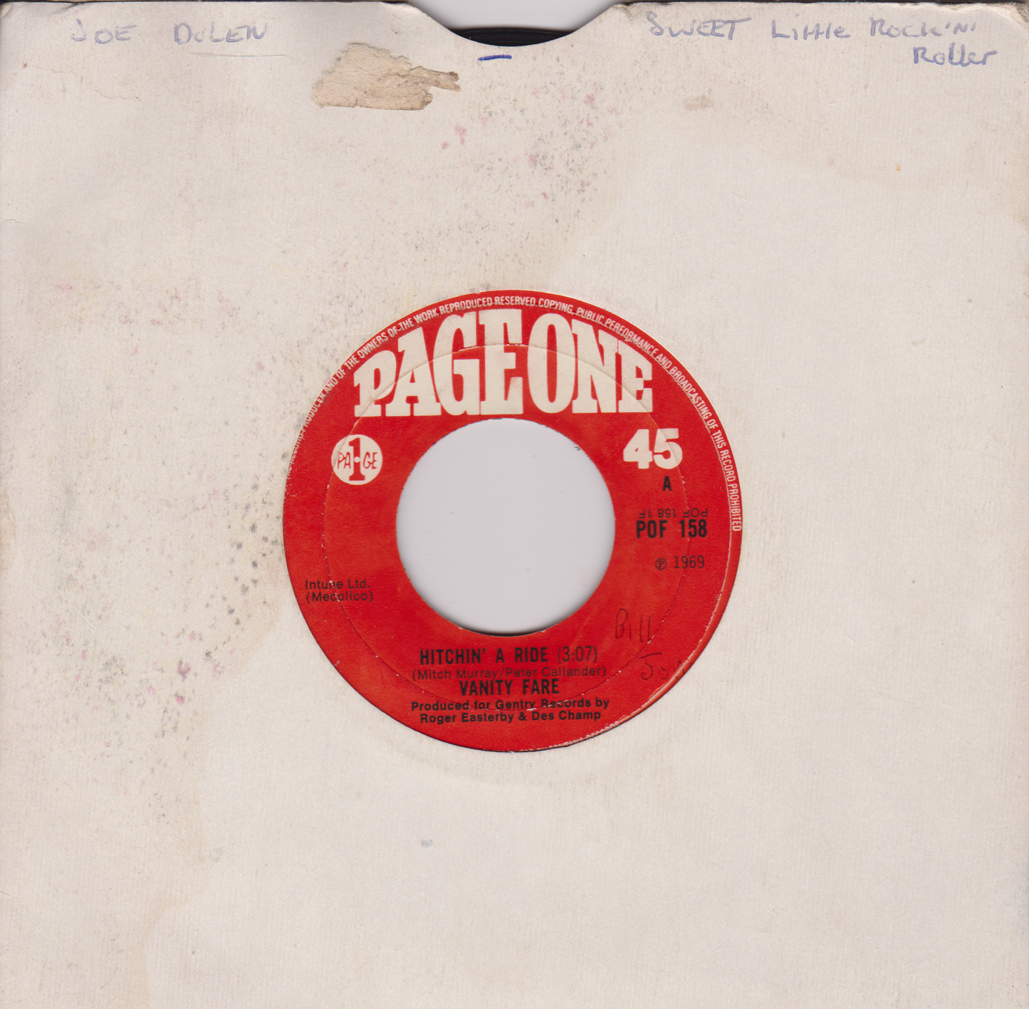 Vanity Fare - Hitchin' A Ride (Page One 1969) 7" vinyl single G+/- jukebox