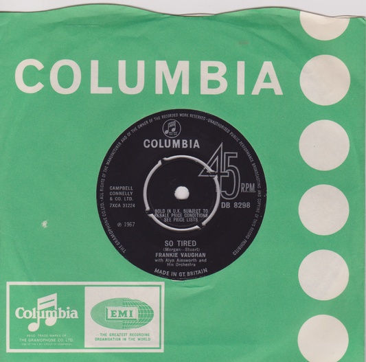 Frankie Vaughan – So Tired (Columbia 1967) 7" vinyl single VG/VG