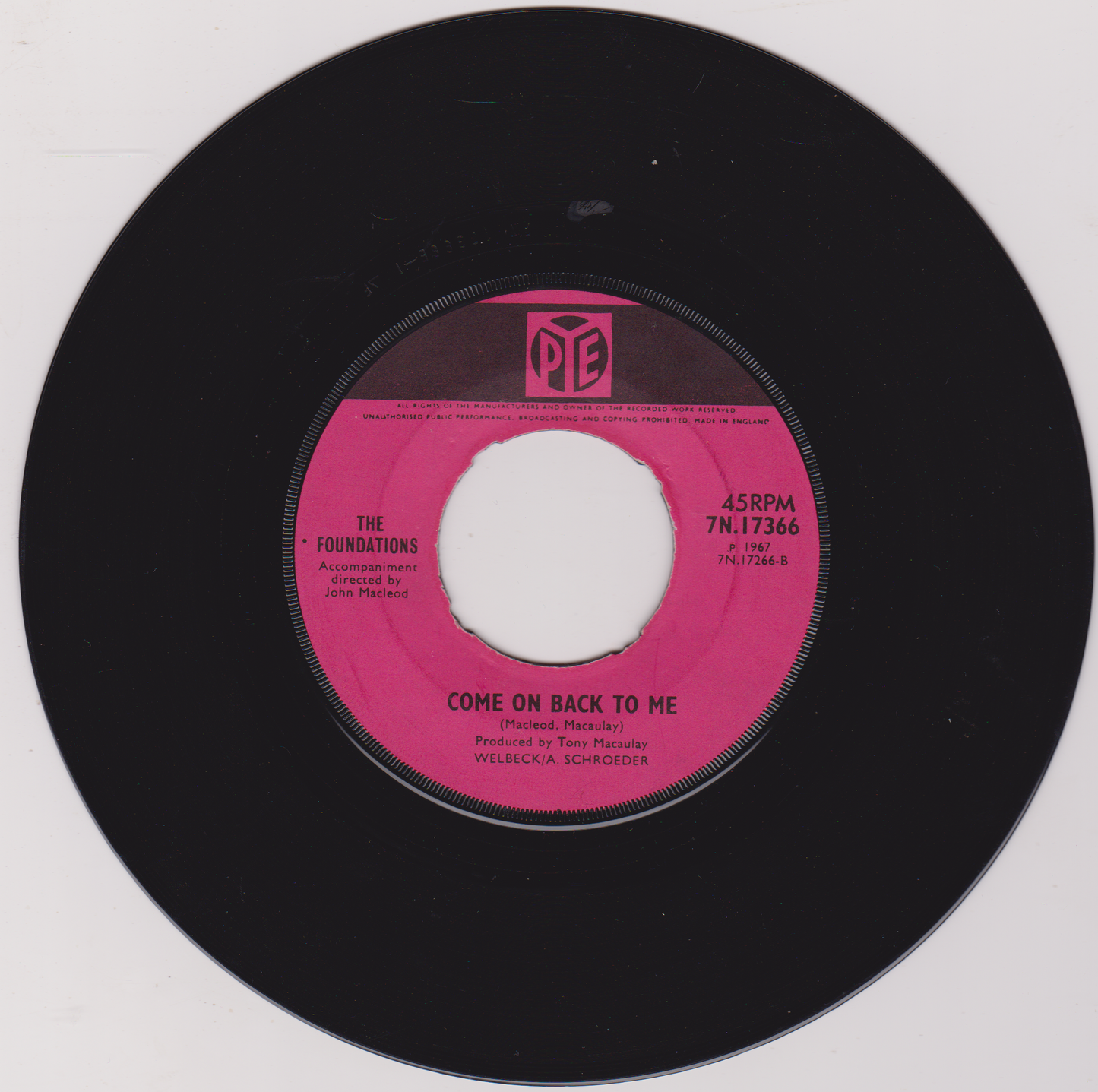 The Foundations ‎– Baby, Now That I've Found You (Pye 1967) 7" vinyl single VG/-
