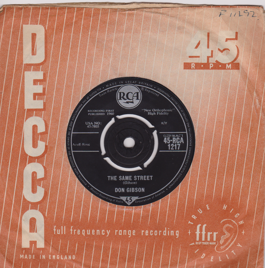 Don Gibson ‎– The Same Street (RCA 1960) 7" vinyl single VG/-