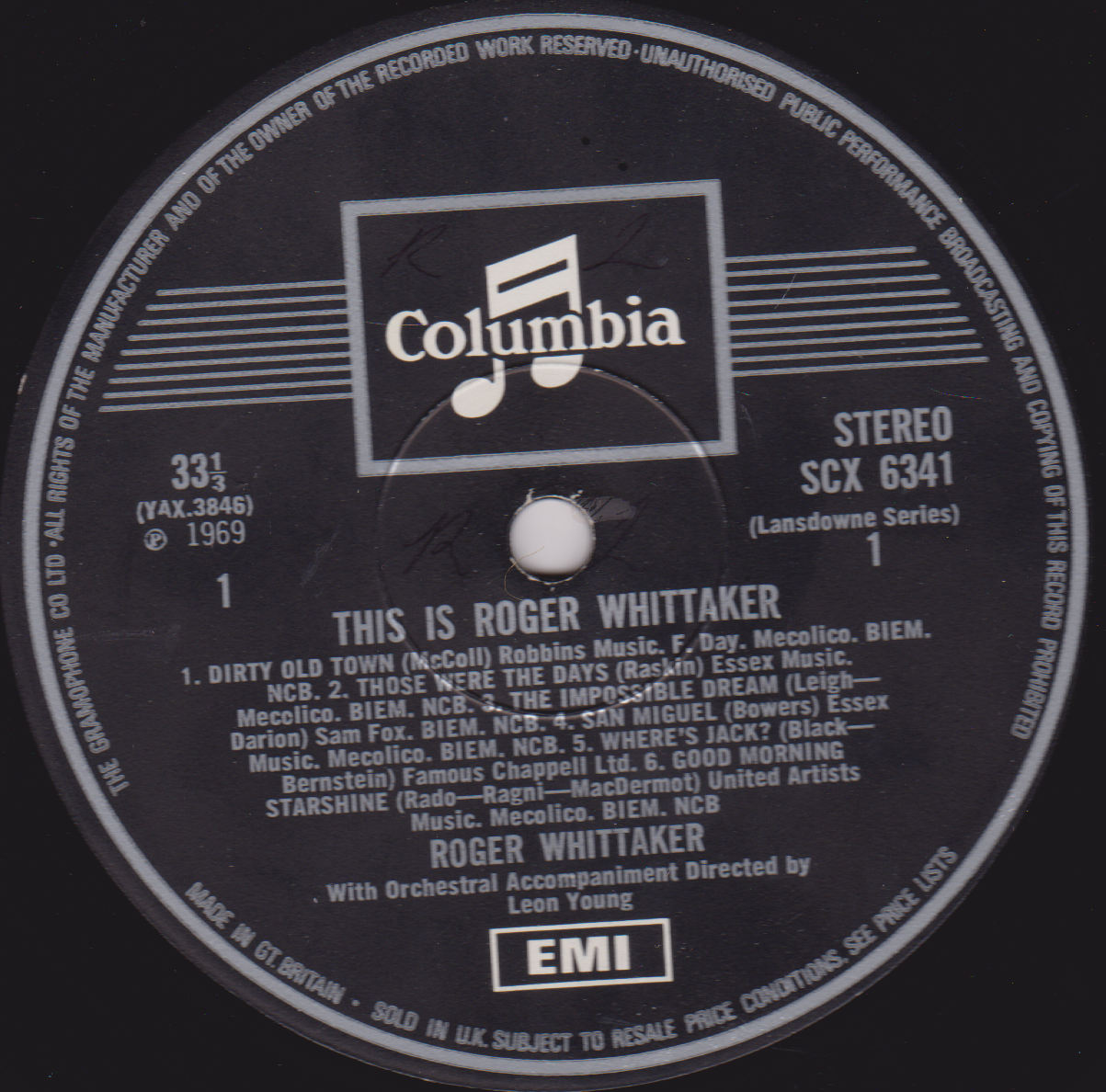 Roger Whittaker – This is Roger Whittaker (EMI 1969) 12" vinyl LP VG/VG