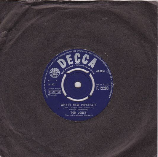 Tom Jones – What's New Pussycat? (Decca, 1965) 7" vinyl single VG/-