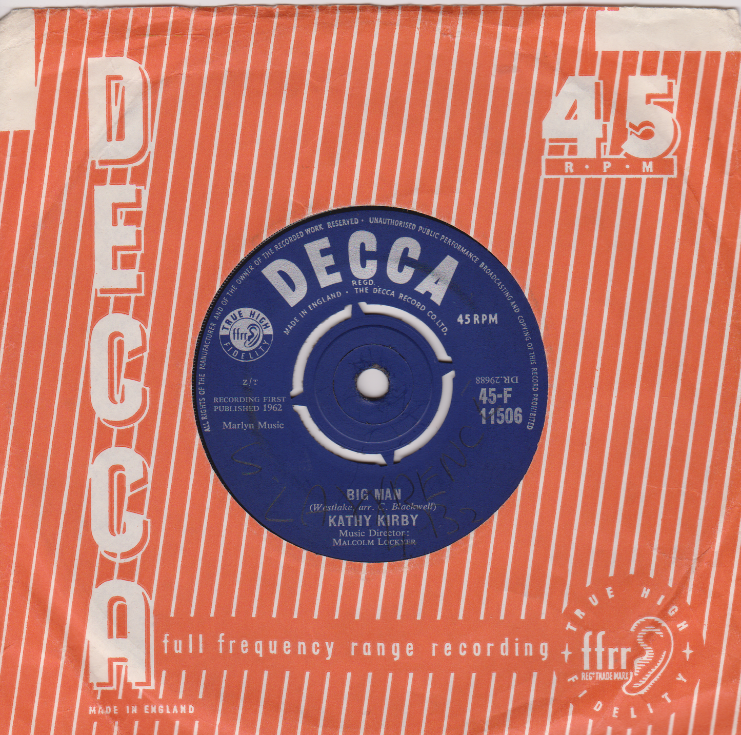 Kathy Kirby – Big Man (Decca 1962) 7" vinyl single VG/VG