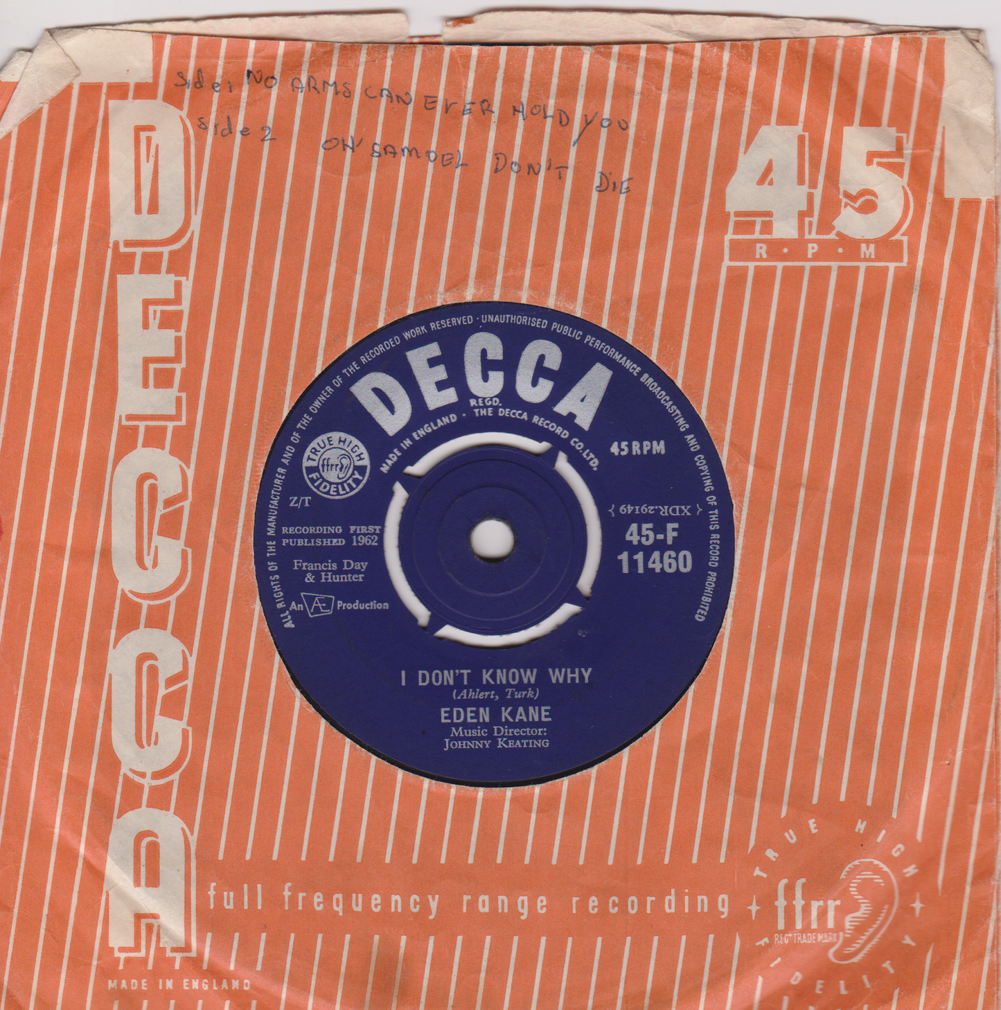 Eden Kane – I Don't Know Why (Decca 1962) 7" vinyl single VG/VG